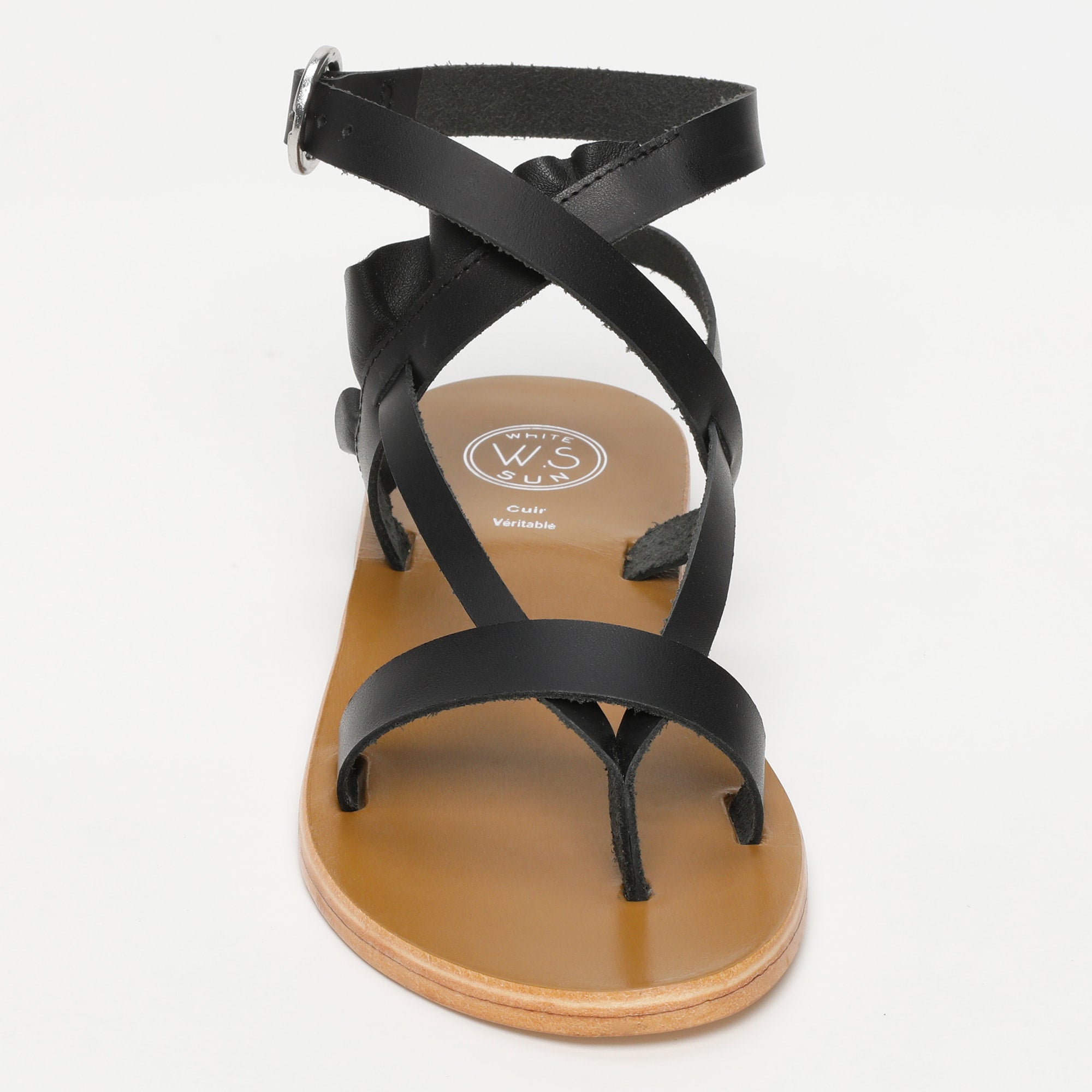 EVORA sandales entre doigt en cuir noir