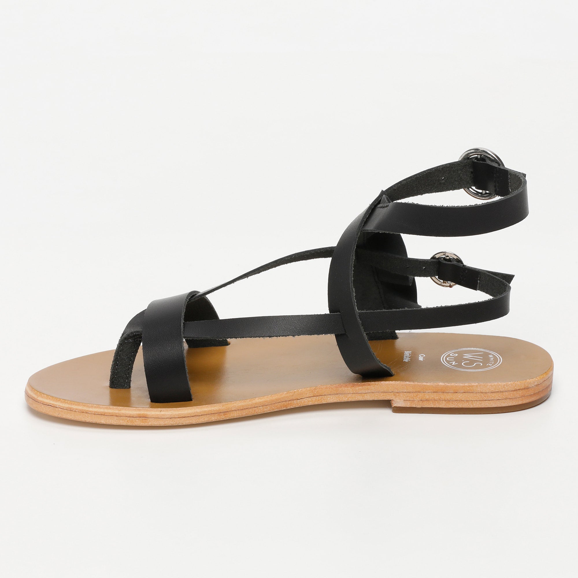 EVORA sandales entre doigt en cuir noir