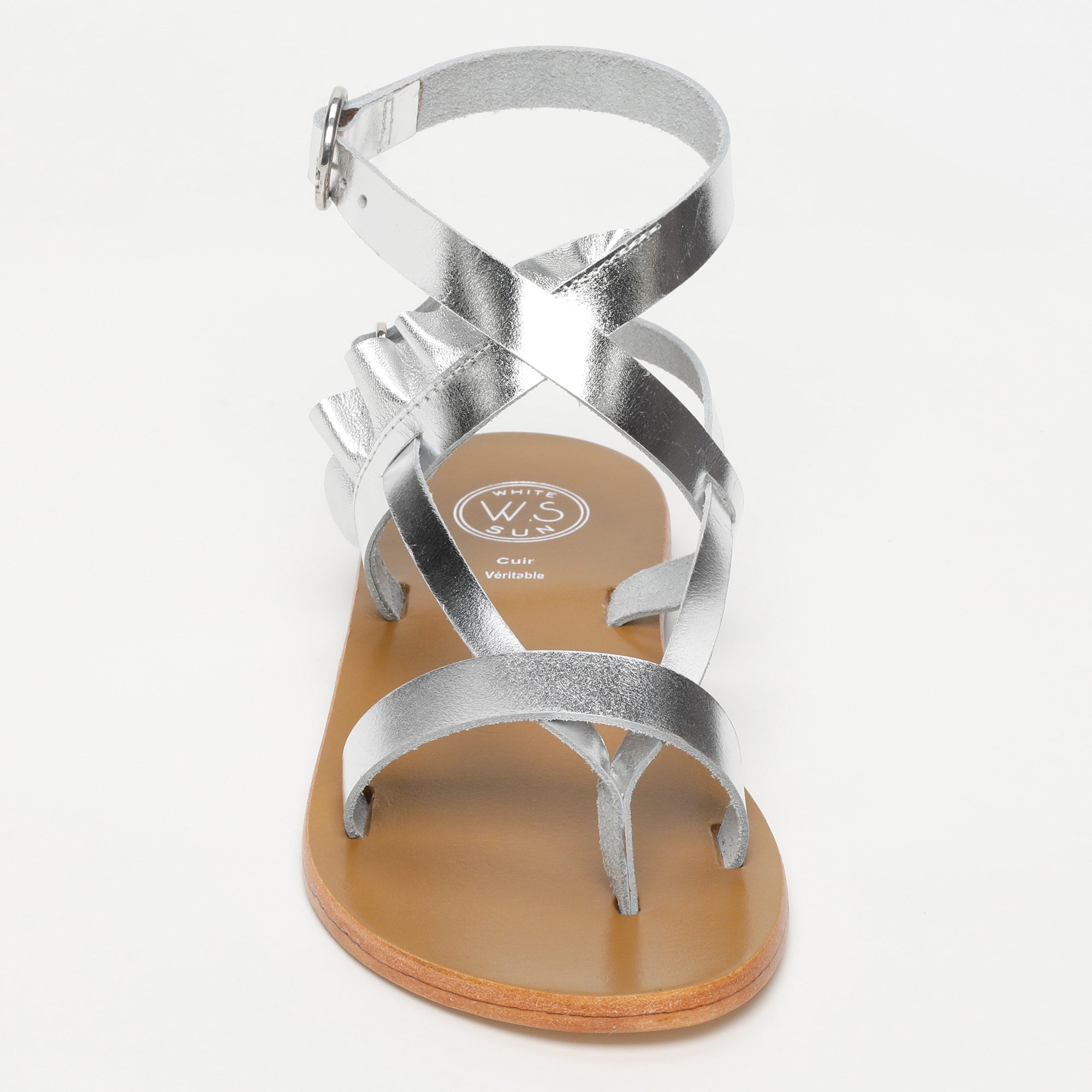 EVORA sandales entre doigt en cuir argent