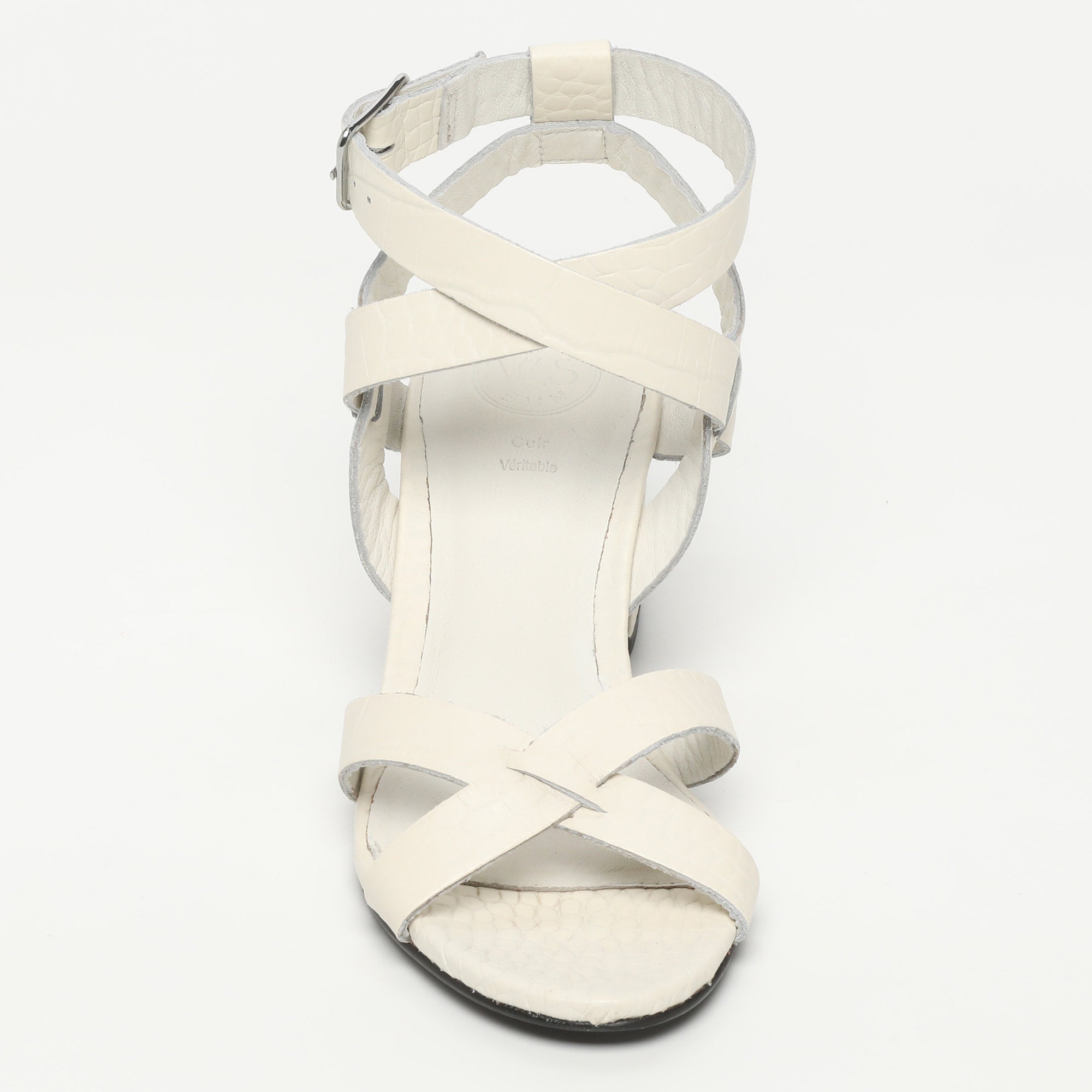 ANABA sandales talon en cuir croco blanc