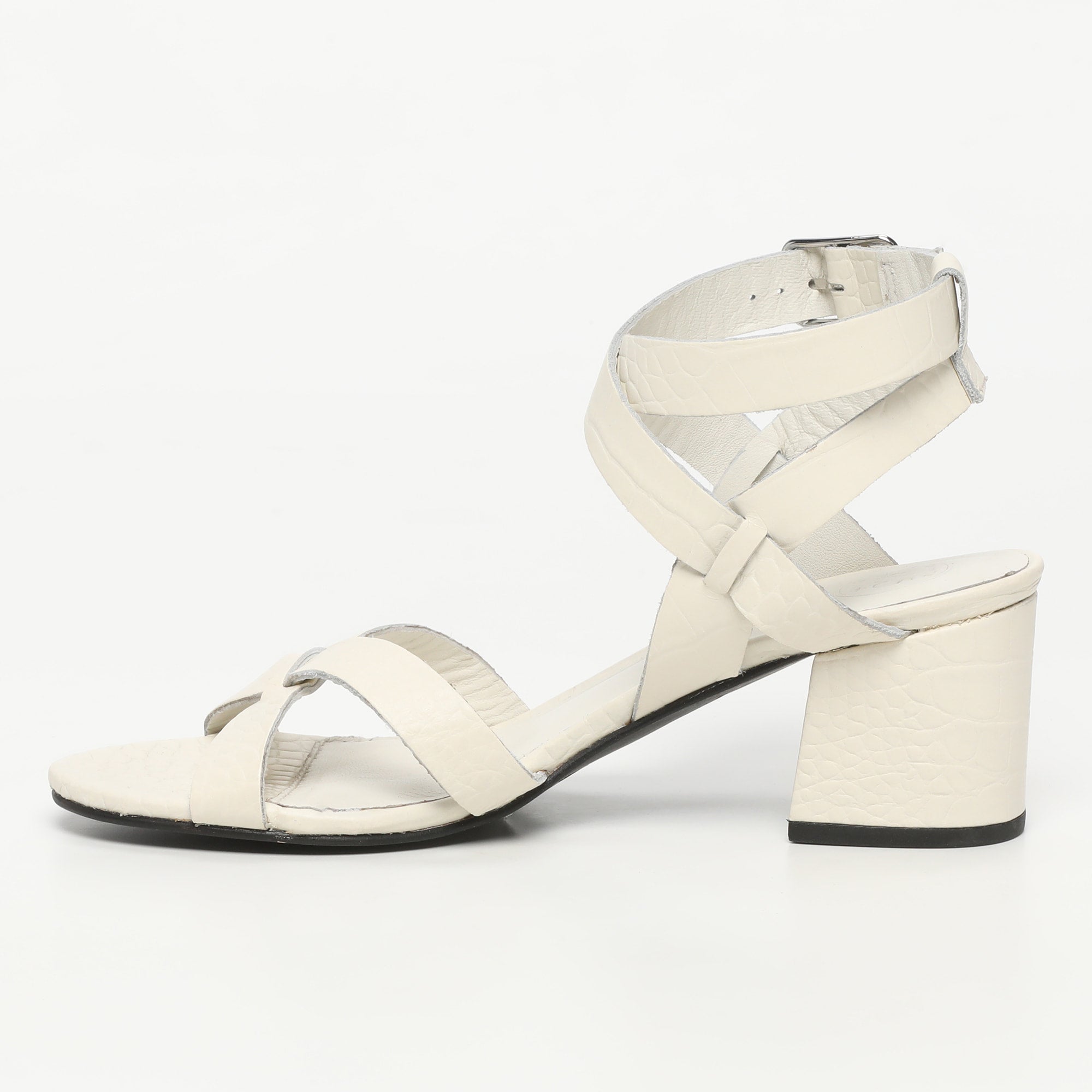 ANABA sandales talon en cuir croco blanc