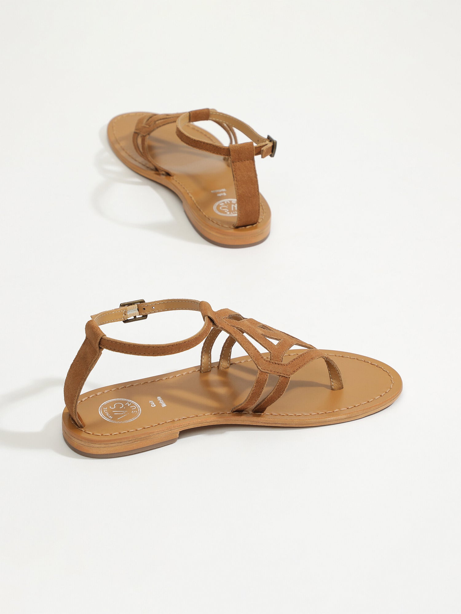 FORTI sandales entre doigt en cuir camel
