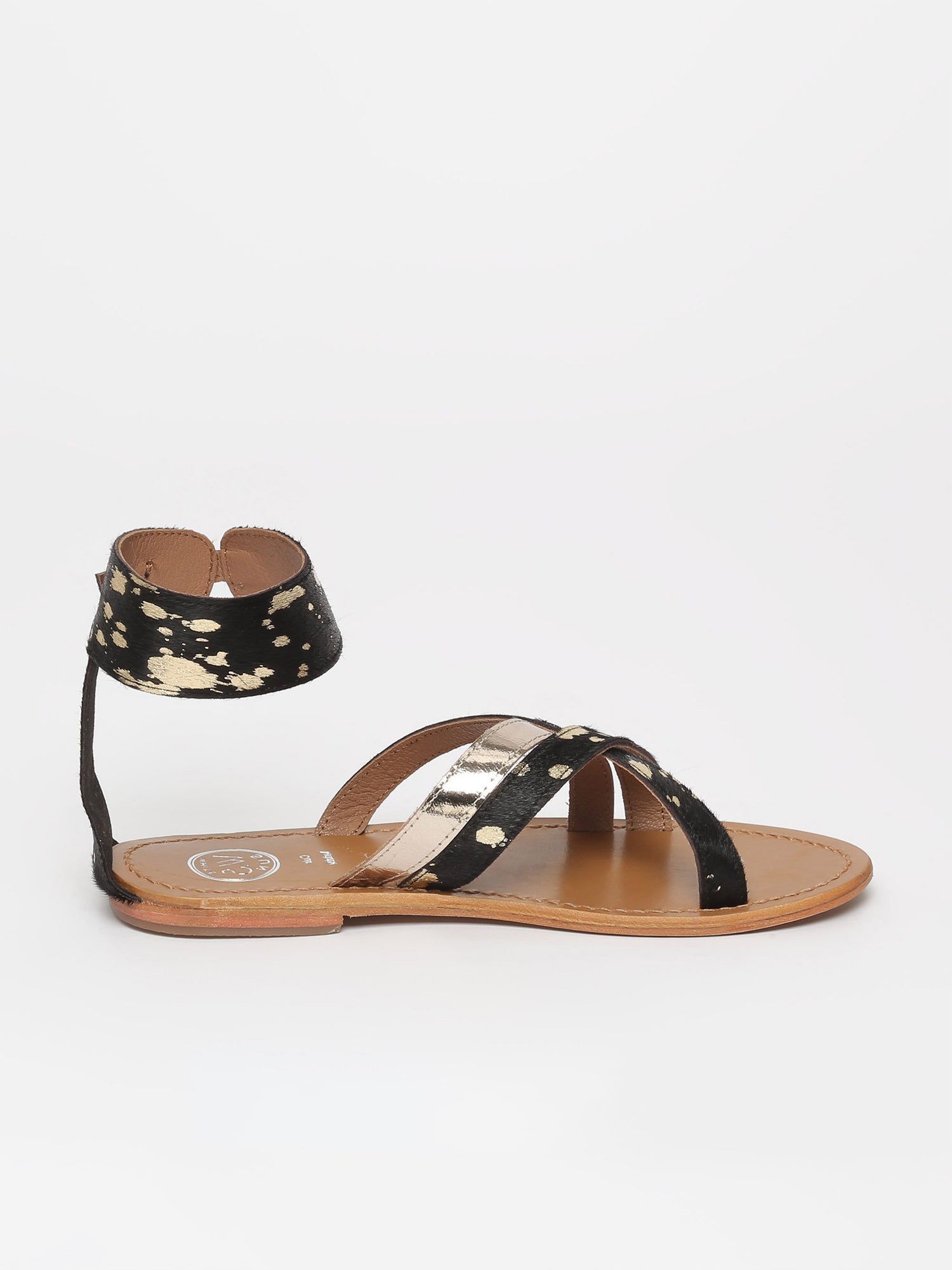 BORA sandales en cuir noir et or