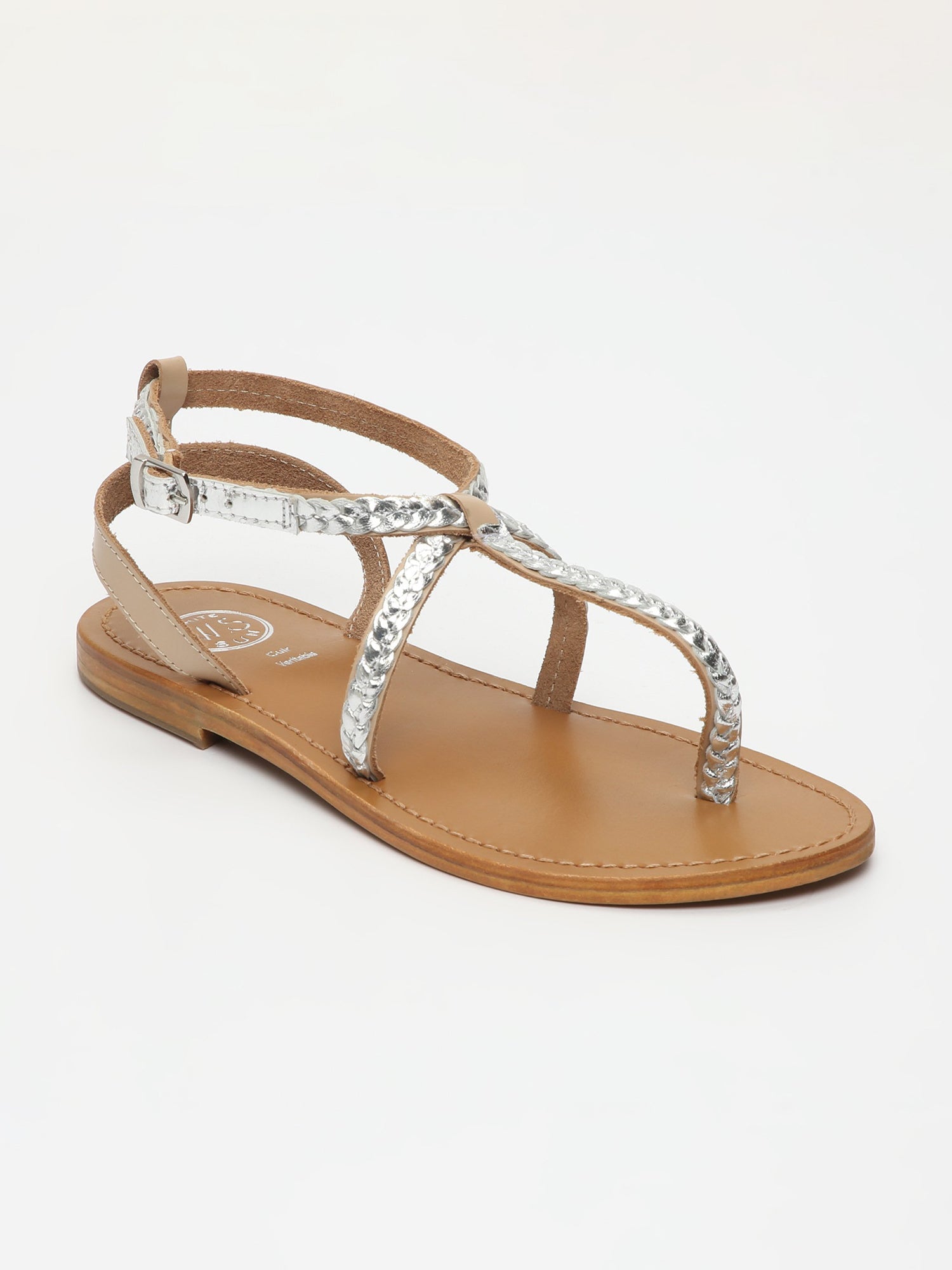 BUZIOS sandales en cuir nude et argent