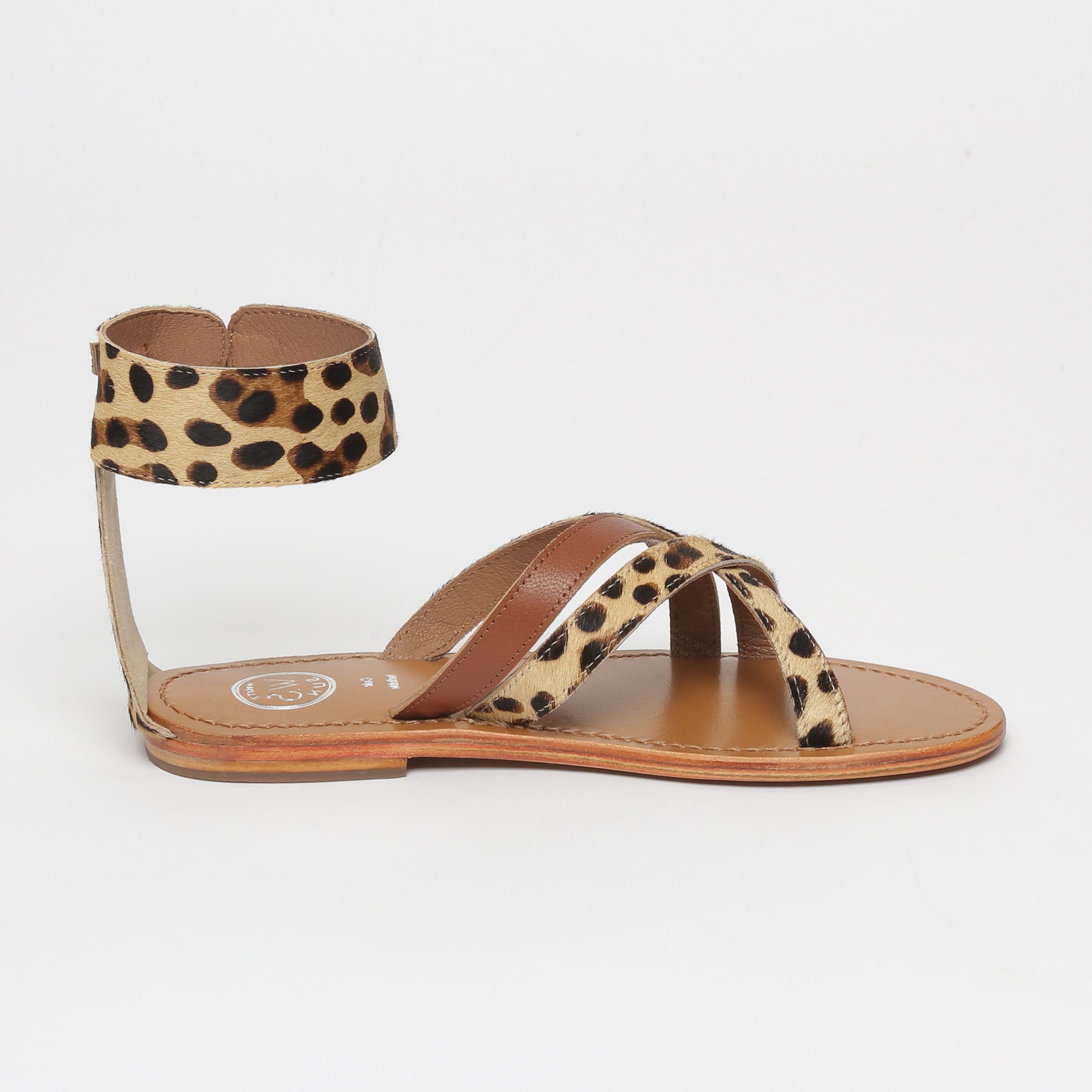 BORA sandales en cuir camel et léopard