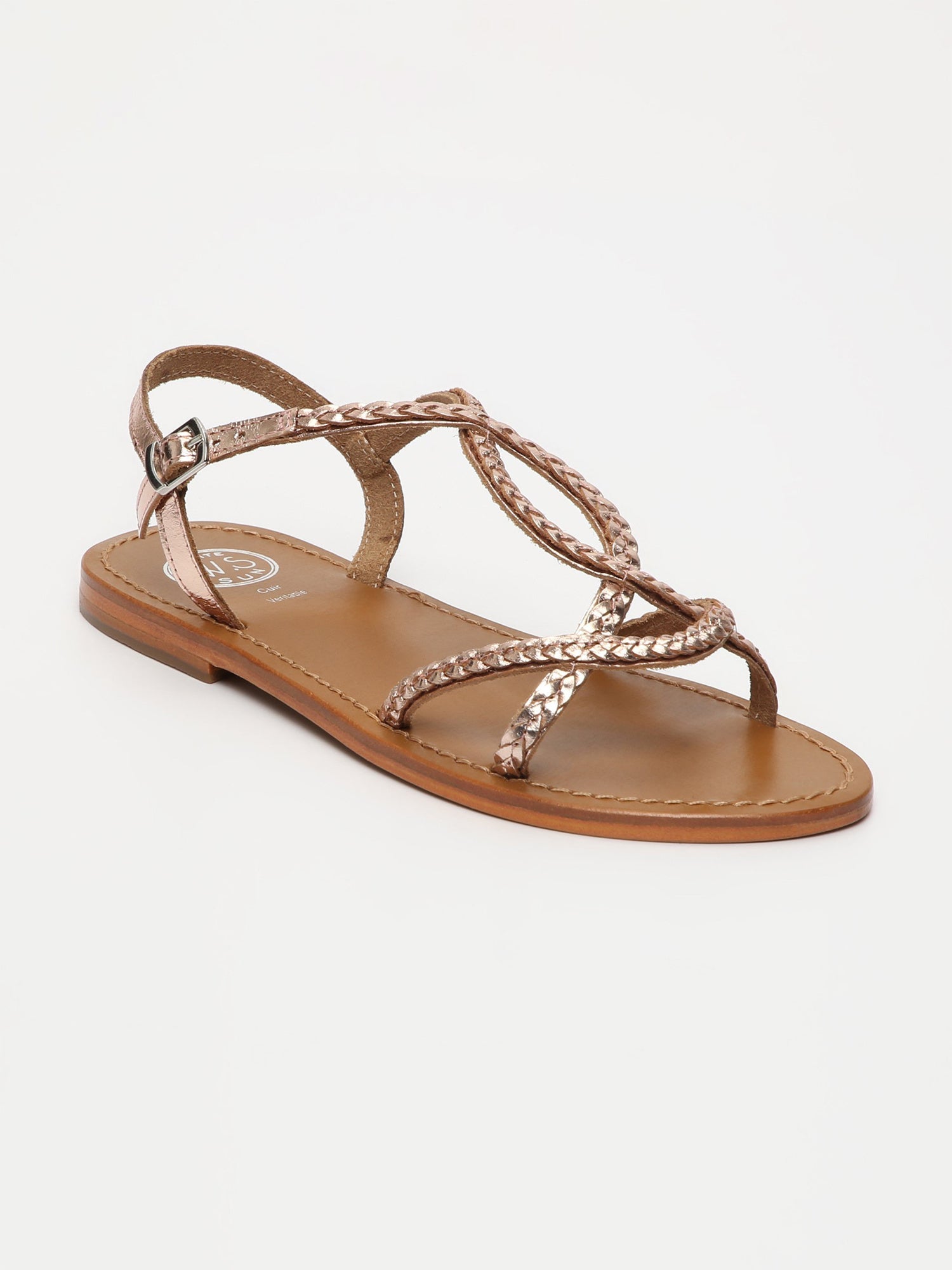 JUNO sandales tresse en cuir or rose