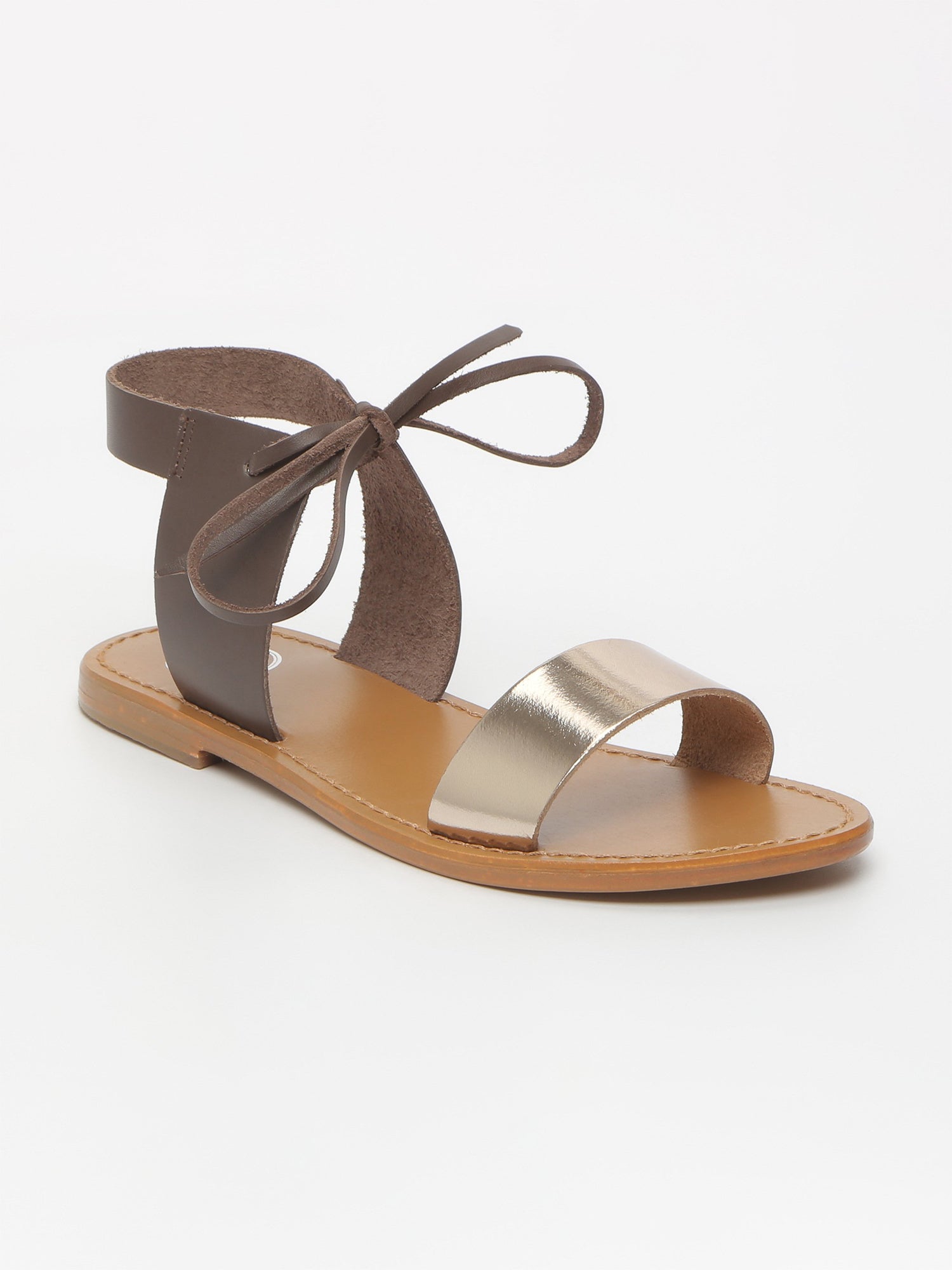 BAHIA sandales bi-color lacets en cuir marron et or