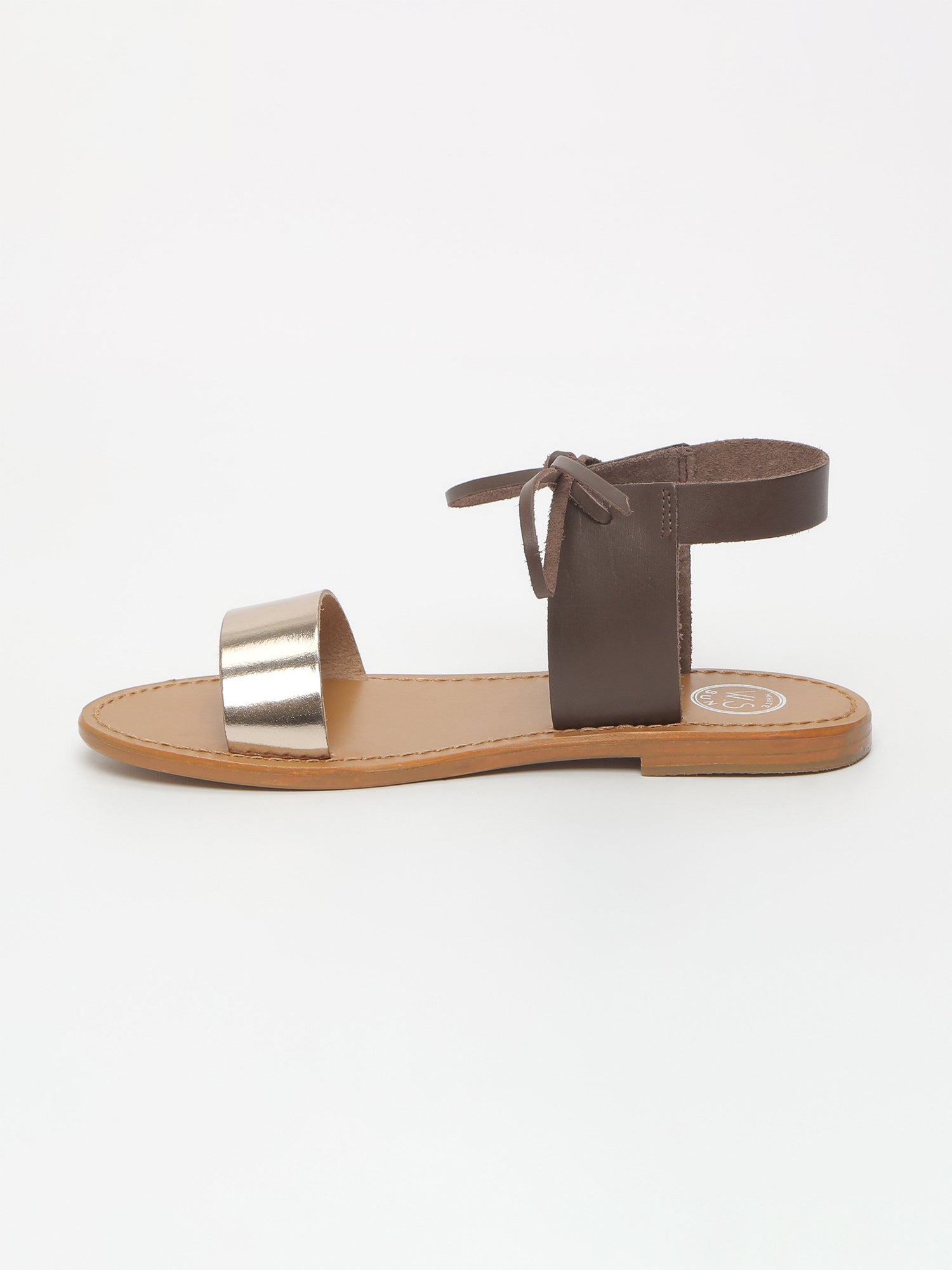 BAHIA sandales bi-color lacets en cuir marron et or