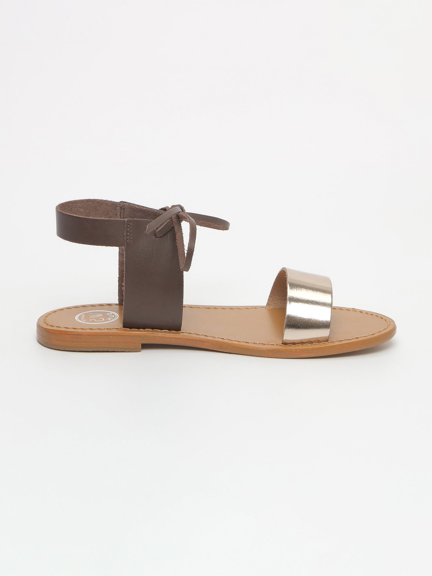 BAHIA sandales bi-color lacets en cuir marron et or