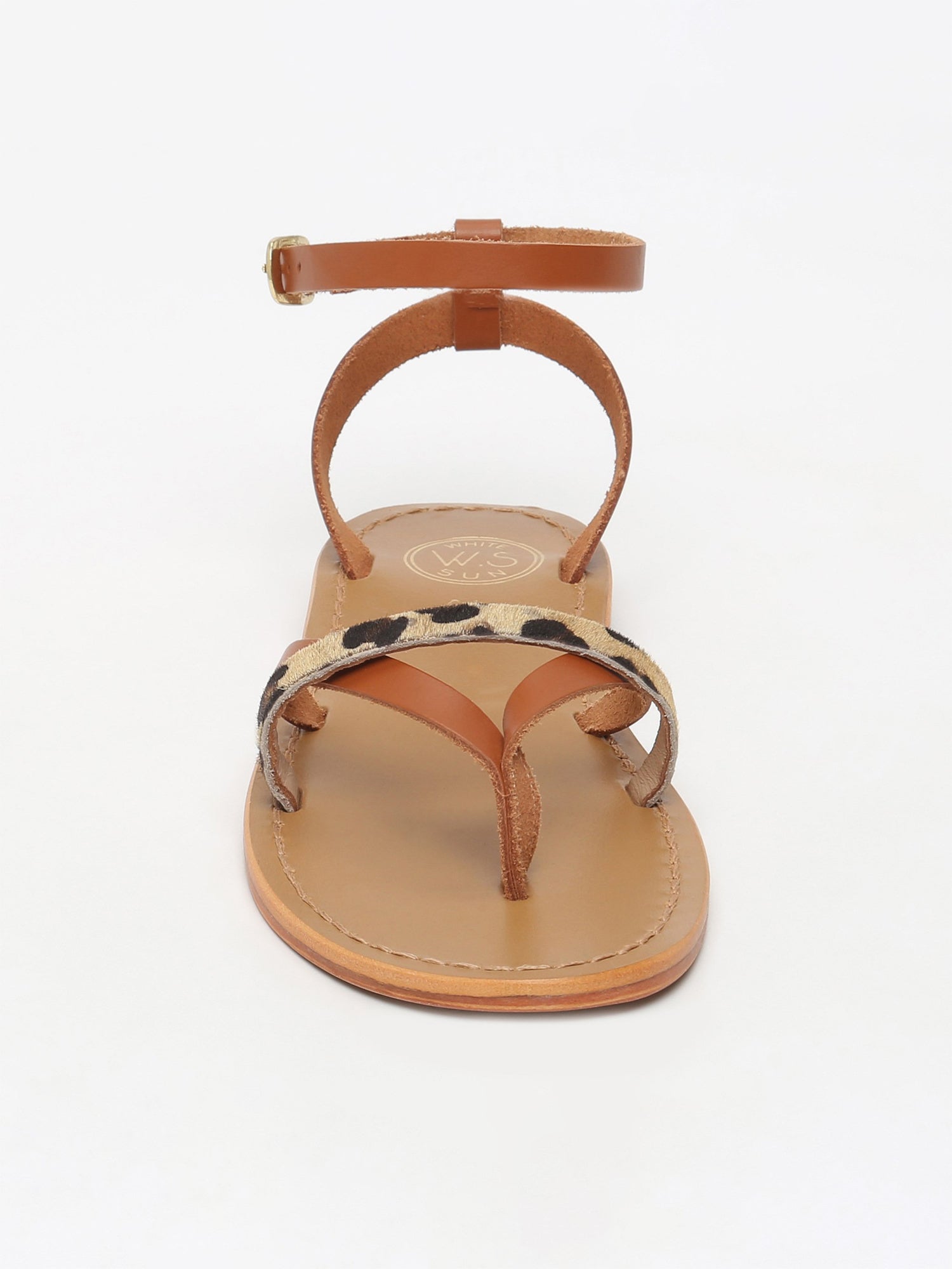 MITRA sandales entre doigt en cuir tigre et camel