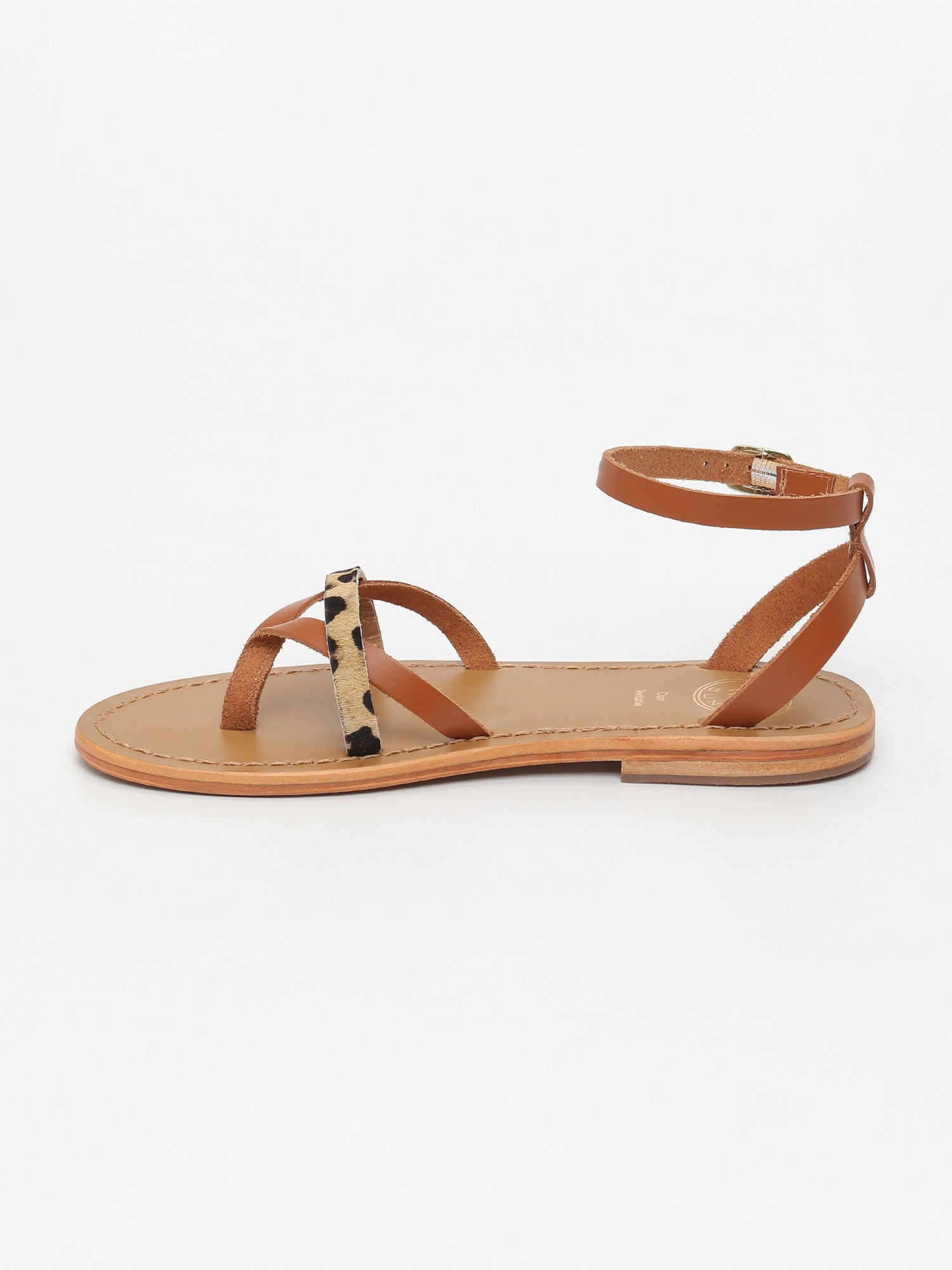 MITRA sandales entre doigt en cuir tigre et camel