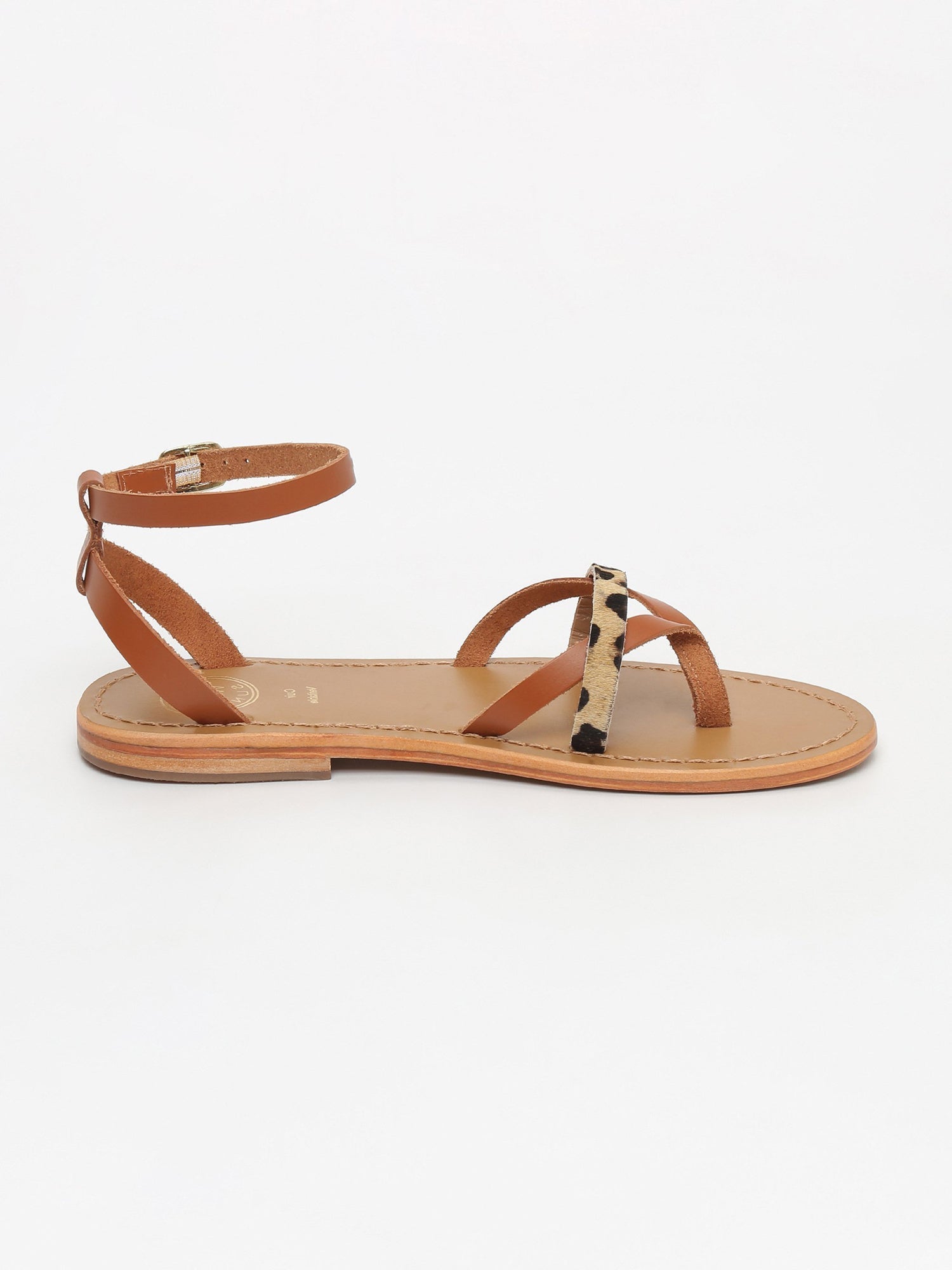 MITRA sandales entre doigt en cuir tigre et camel