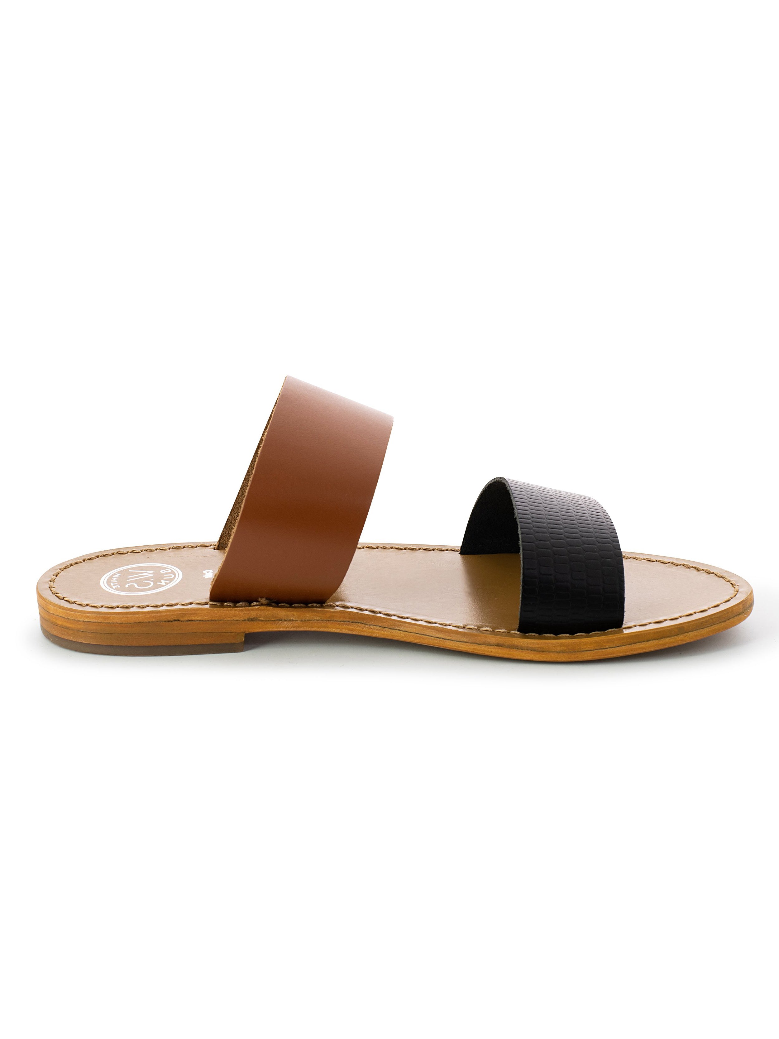 NATICA mules en cuir noir et camel