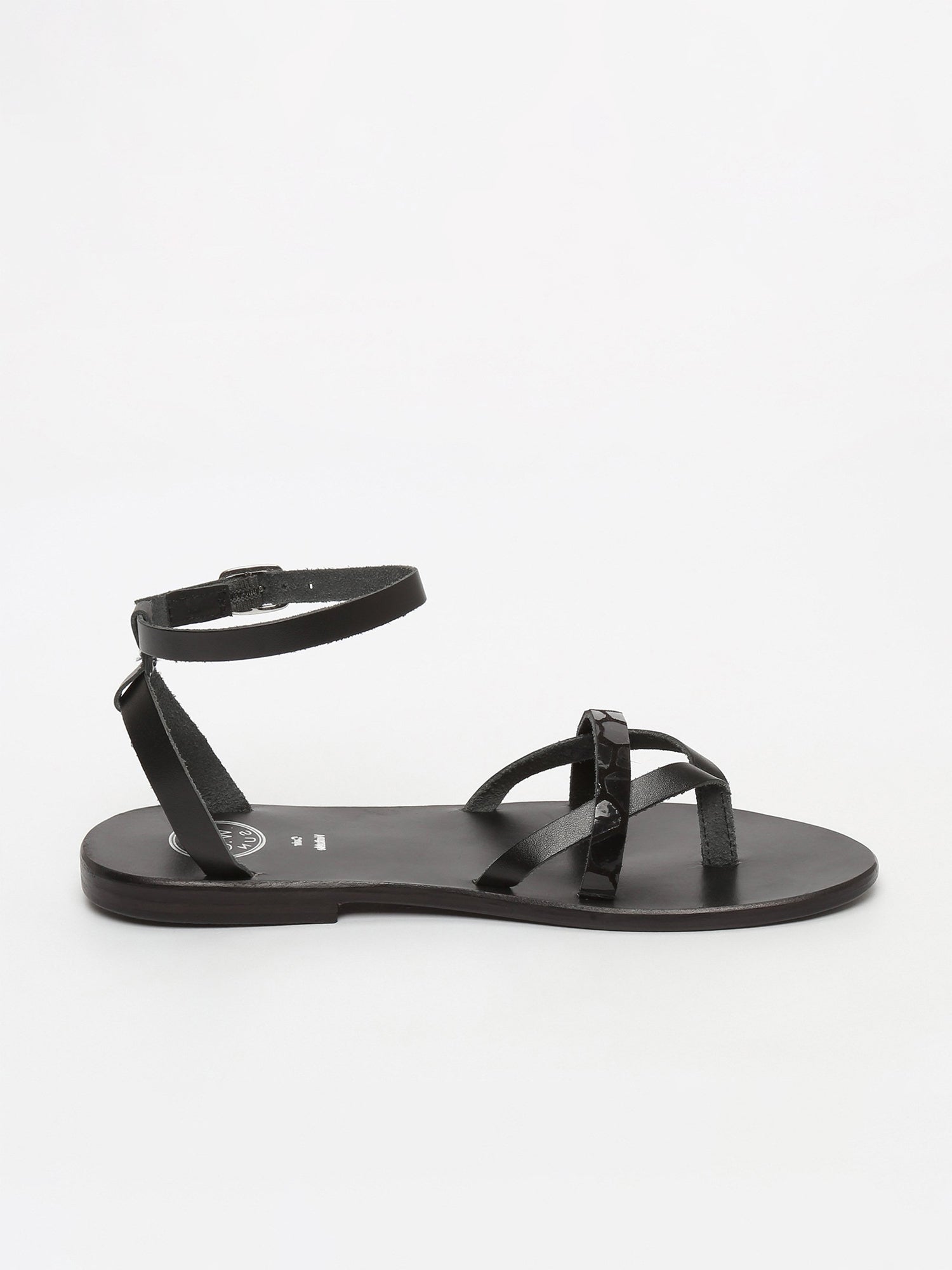MITRA sandales entre doigt en cuir noir et alligator