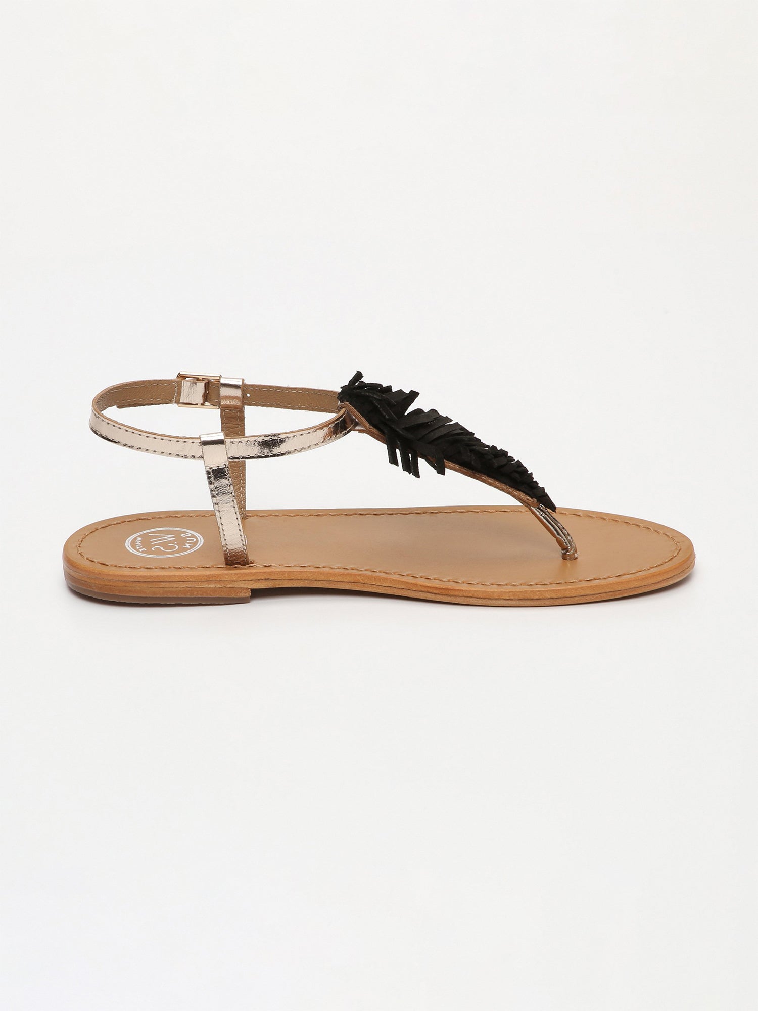 CATARINA sandales entre doigt franges en cuir noir et or