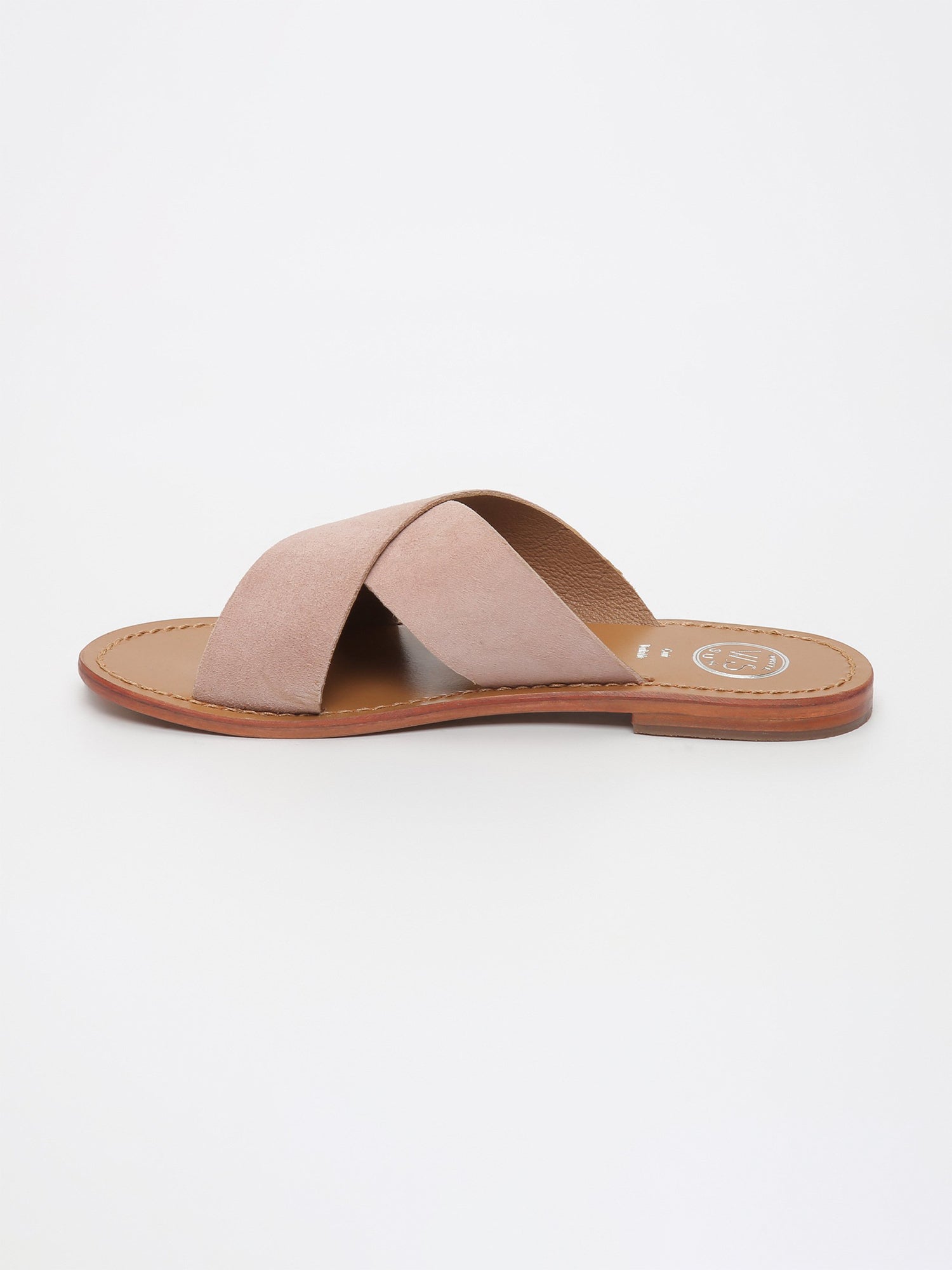 LANRUEN mules entre doigt en cuir vieux rose
