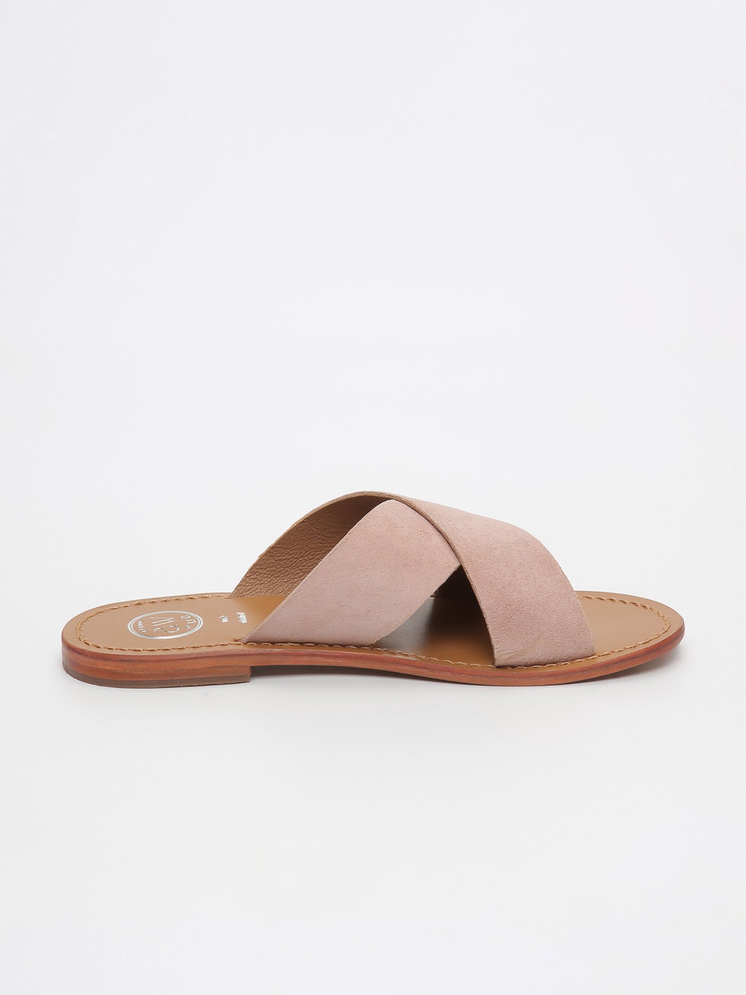 LANRUEN mules entre doigt en cuir vieux rose
