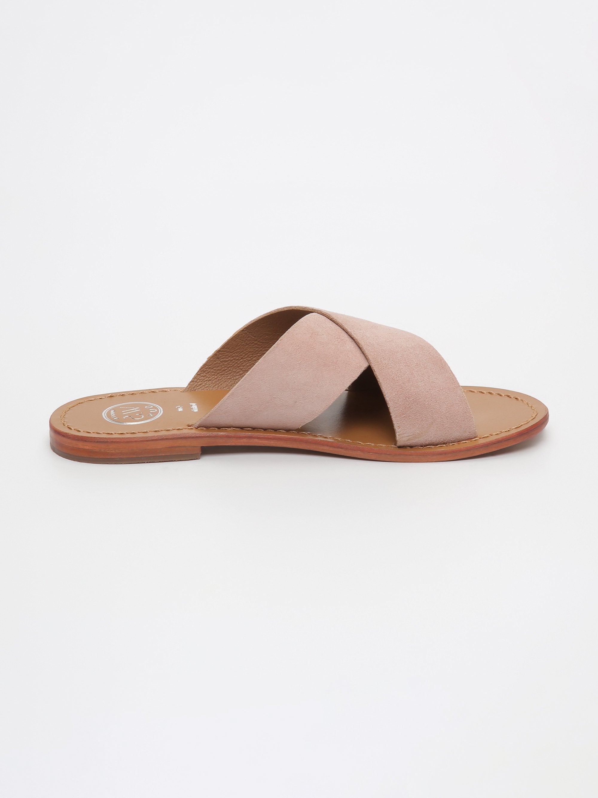 LANRUEN mules entre doigt en cuir vieux rose