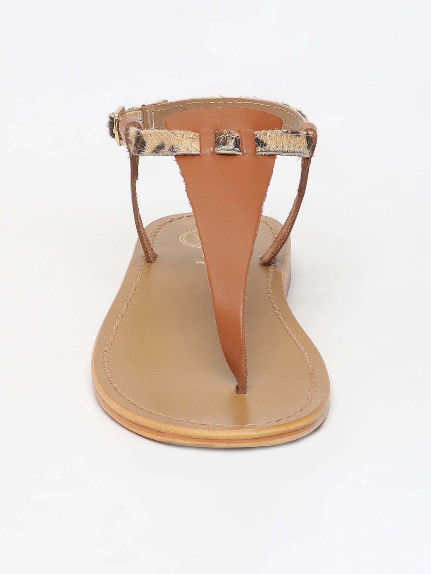 BULLA sandales entre doigt en cuir camel et léopard