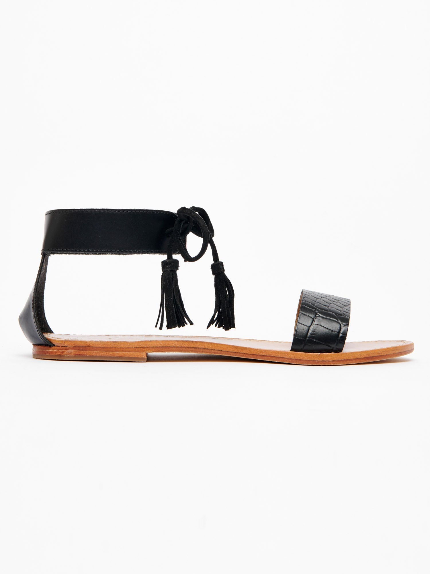 ARENAS sandales bracelet de cheville lacets en cuir croco noir
