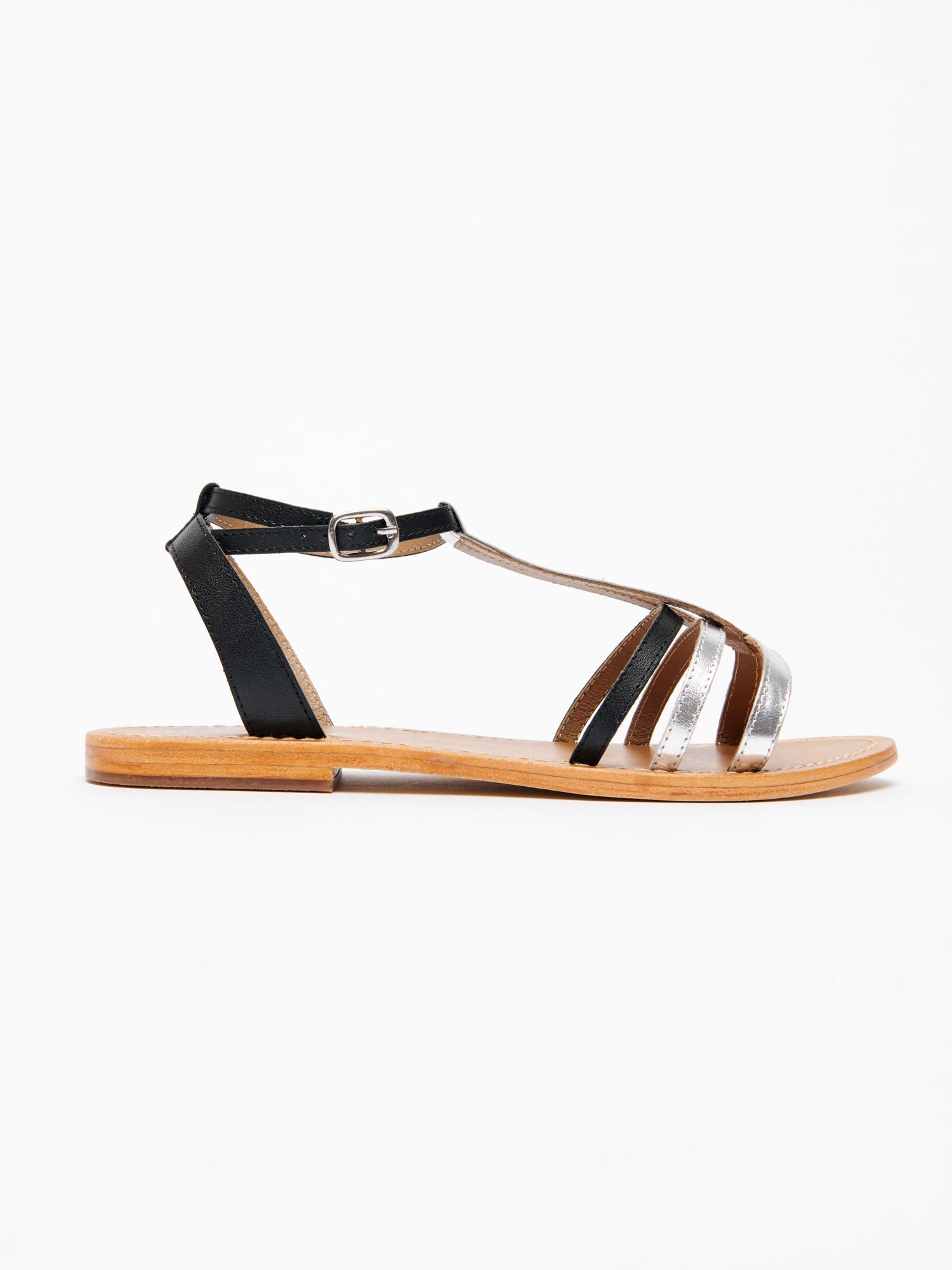 THOASA sandales en cuir argent et noir