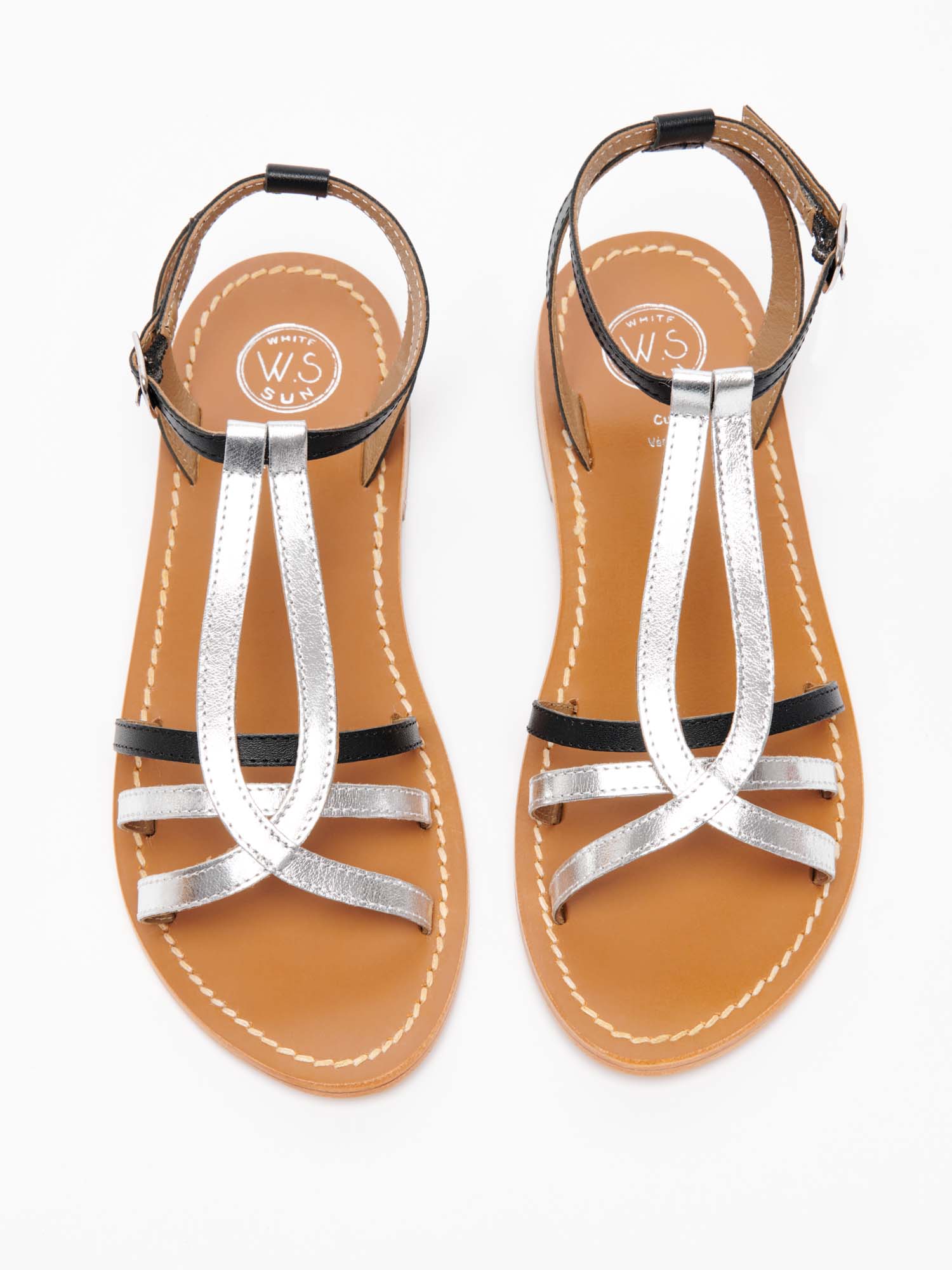 THOASA sandales en cuir argent et noir