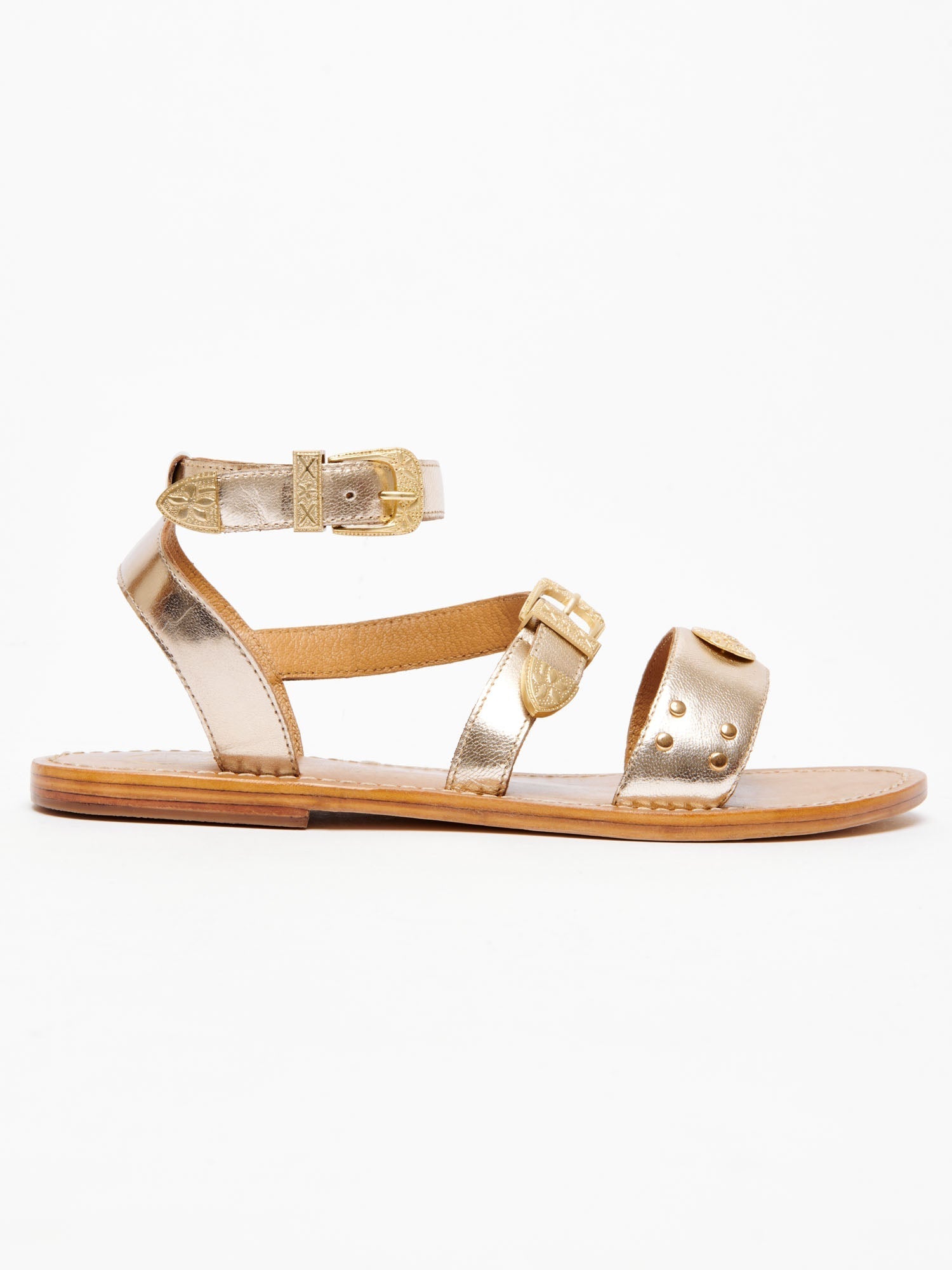 MACARELLA sandales spartiates bracelet de cheville en cuir or