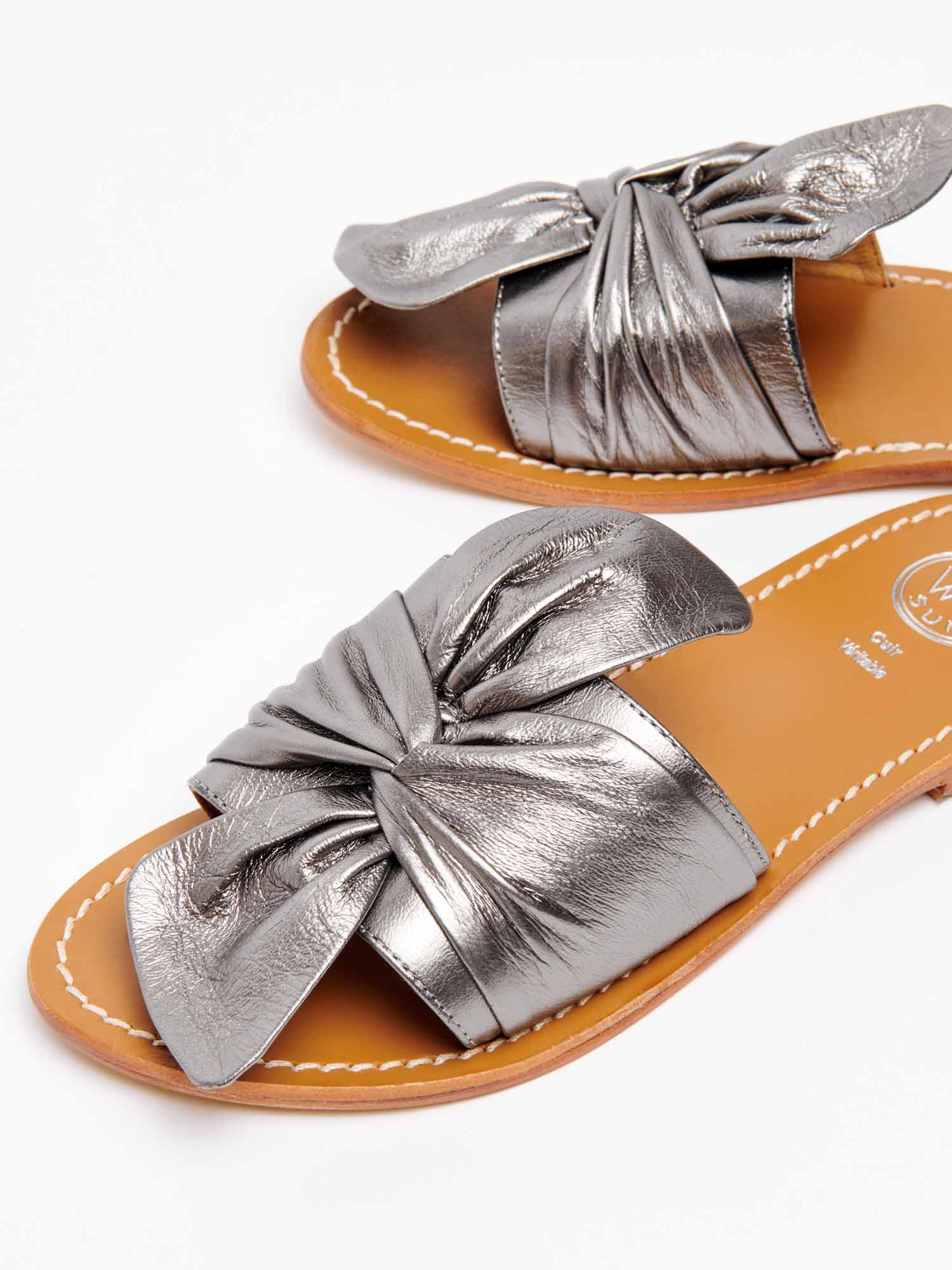 SIMPATICA mules fantaisie en cuir étain
