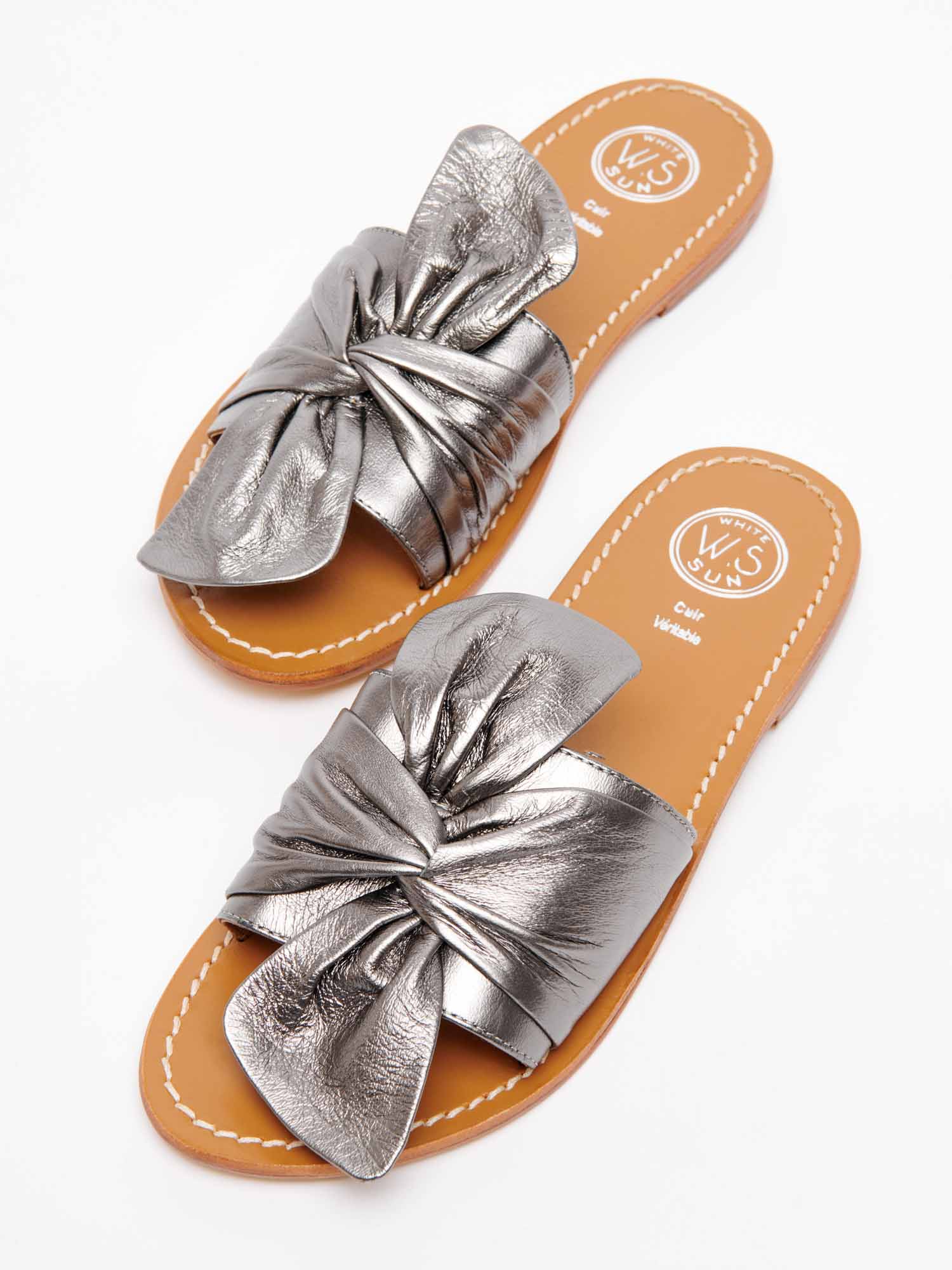 SIMPATICA mules fantaisie en cuir étain