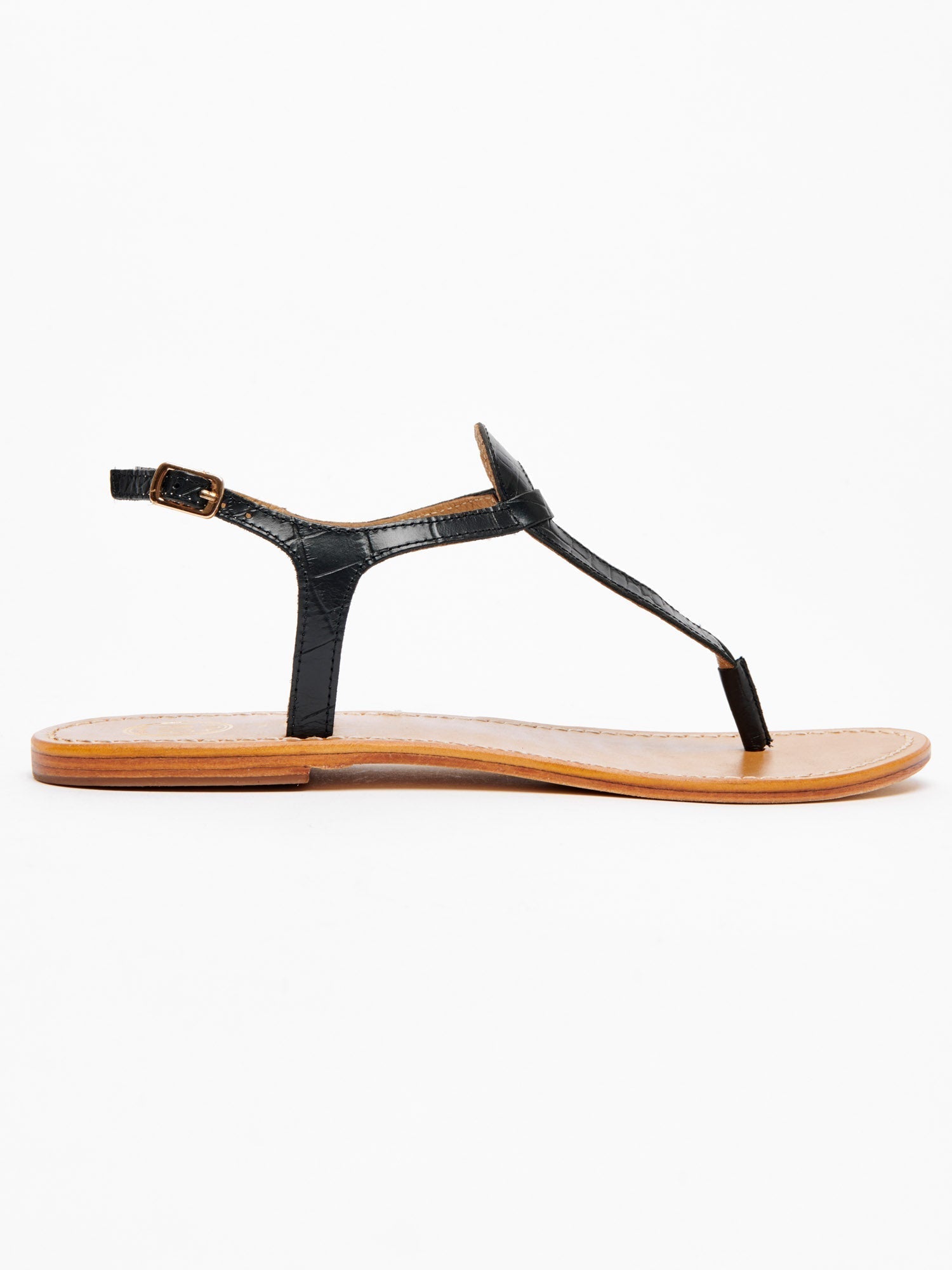 VARDE sandales entre doigt en cuir croco noir