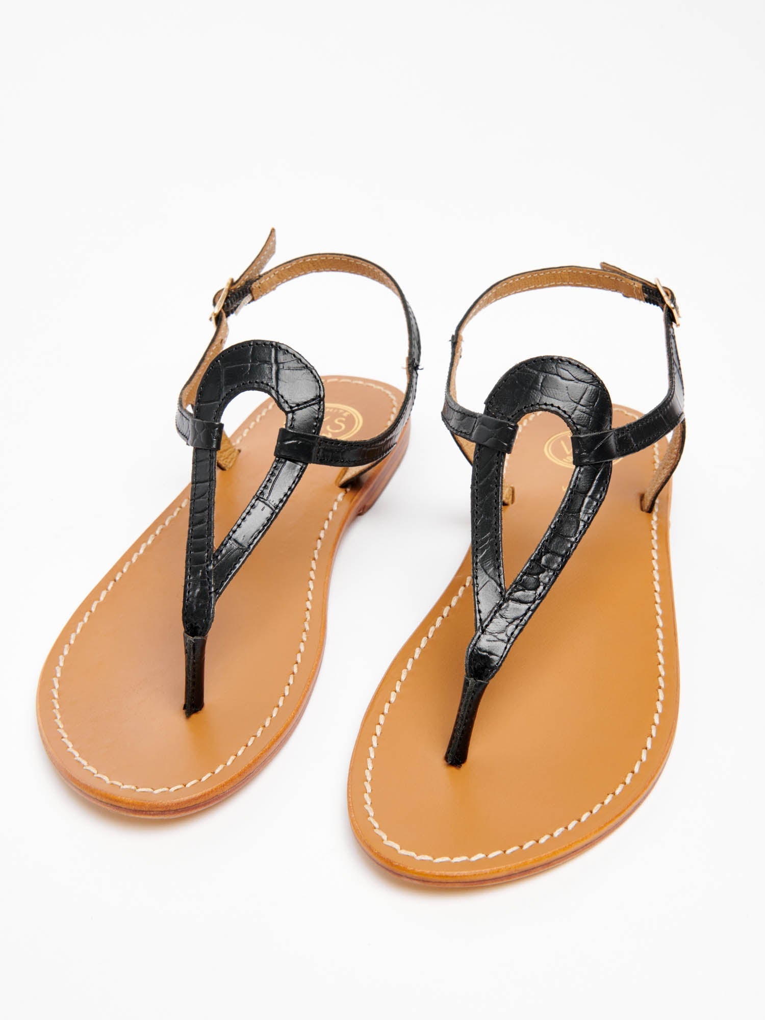 VARDE sandales entre doigt en cuir croco noir