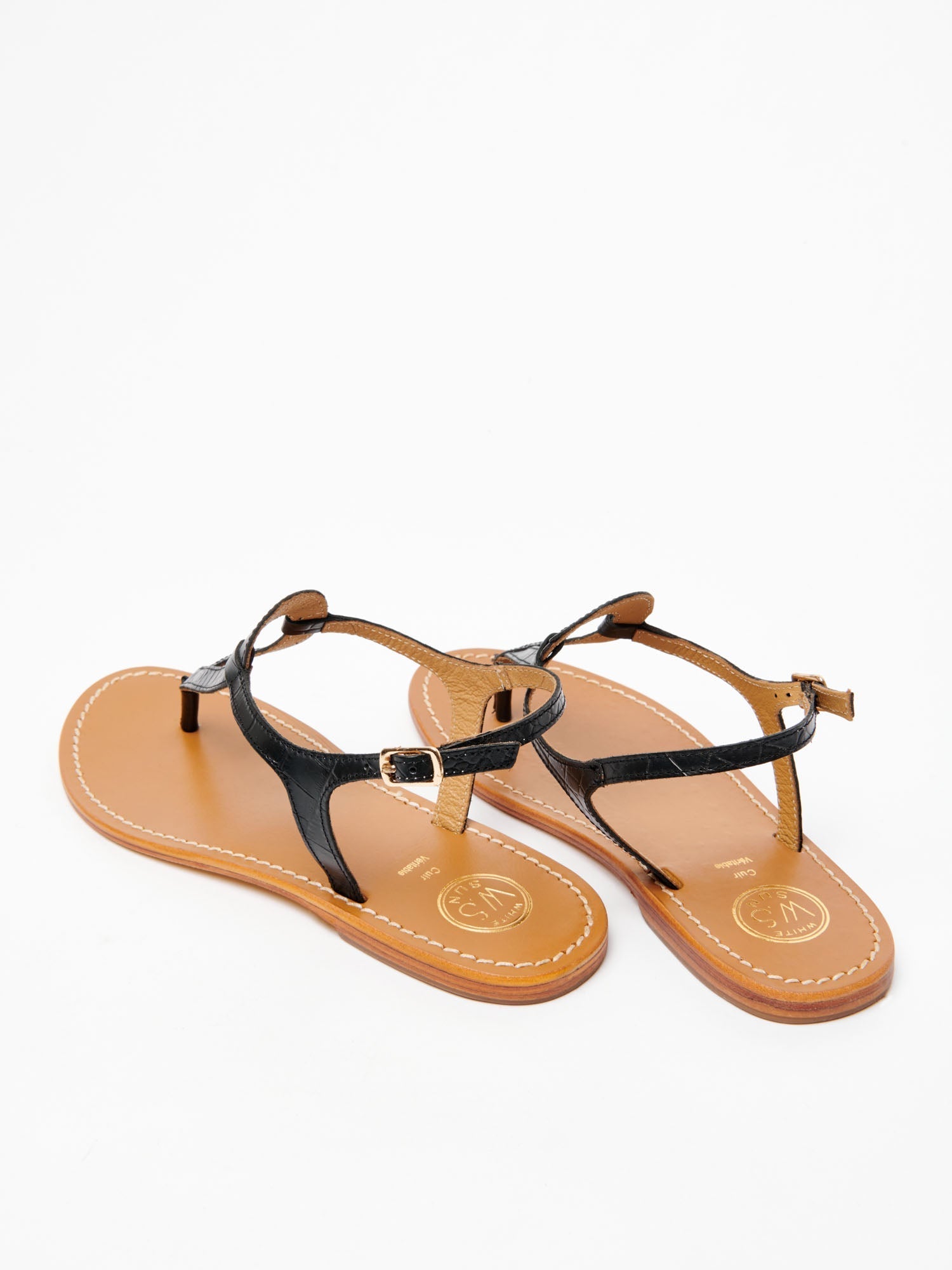 VARDE sandales entre doigt en cuir croco noir