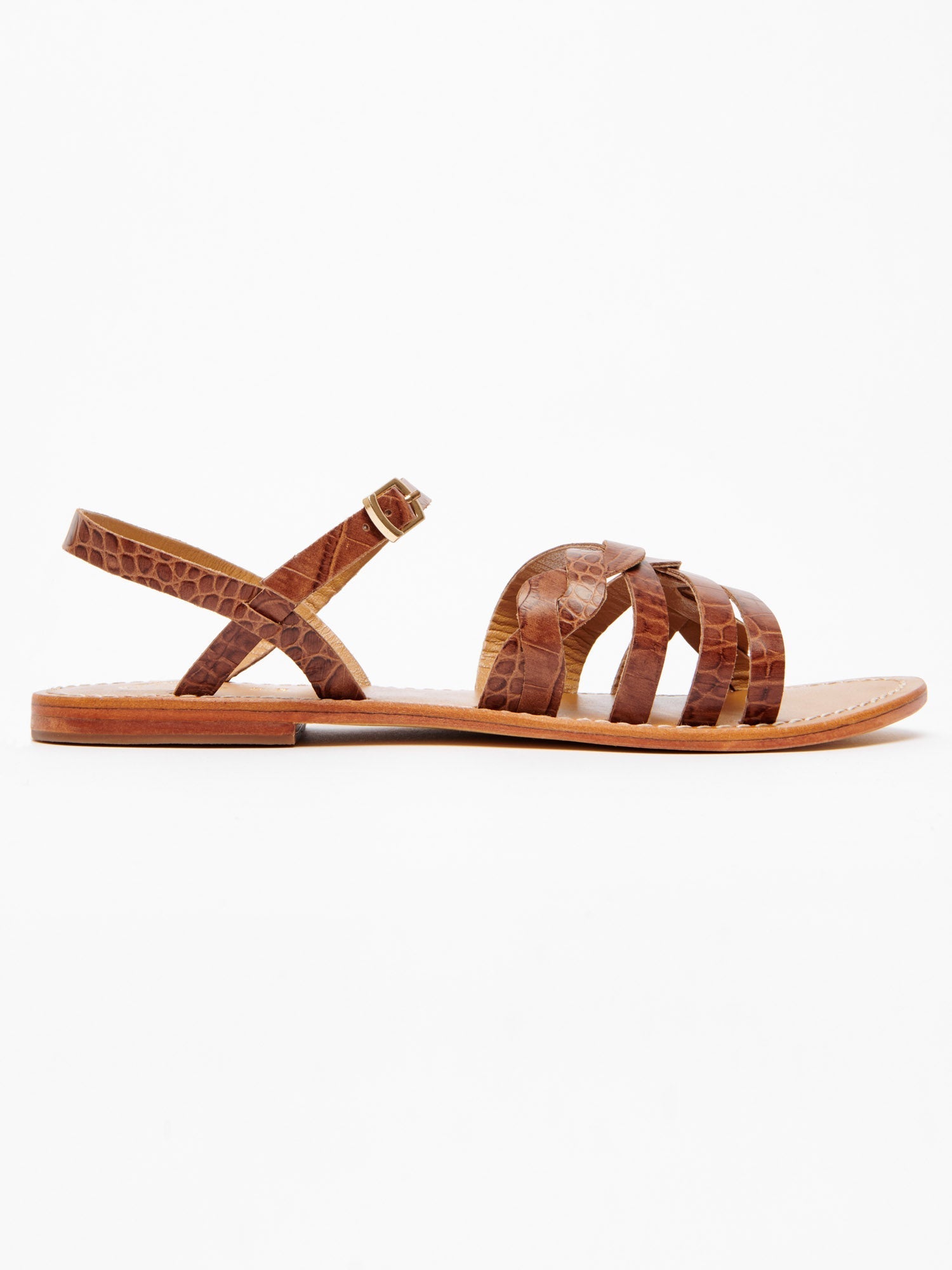 RUBRA sandales en cuir croco brun