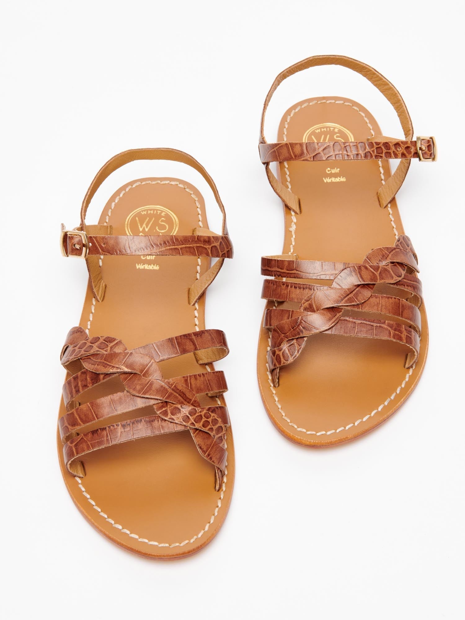 RUBRA sandales en cuir croco brun