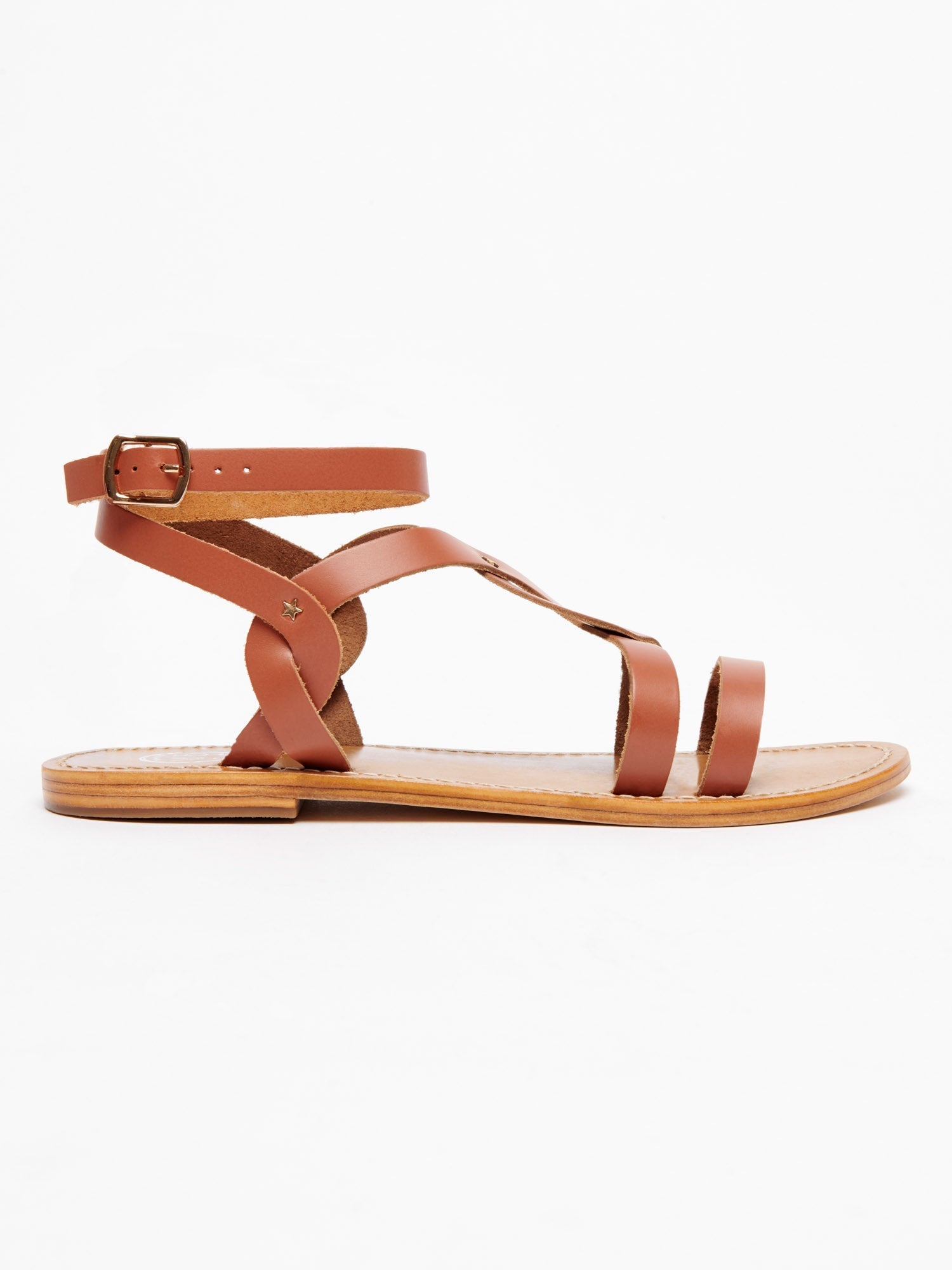 TIKI sandales spartiates bracelet de cheville en cuir camel