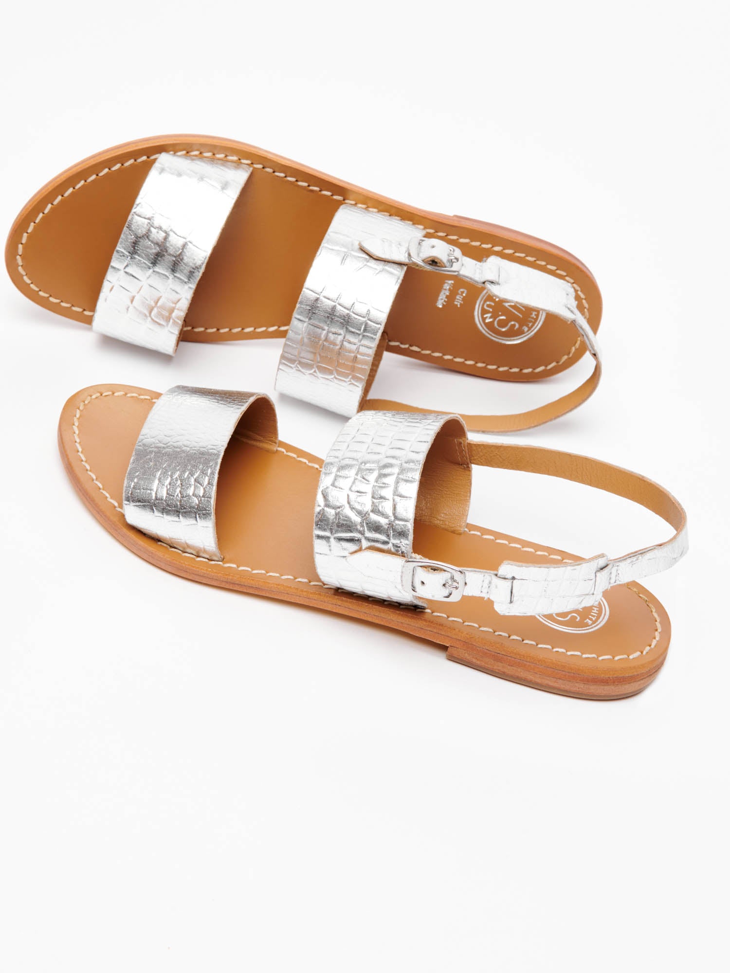 SAWAN sandales en cuir croco argent