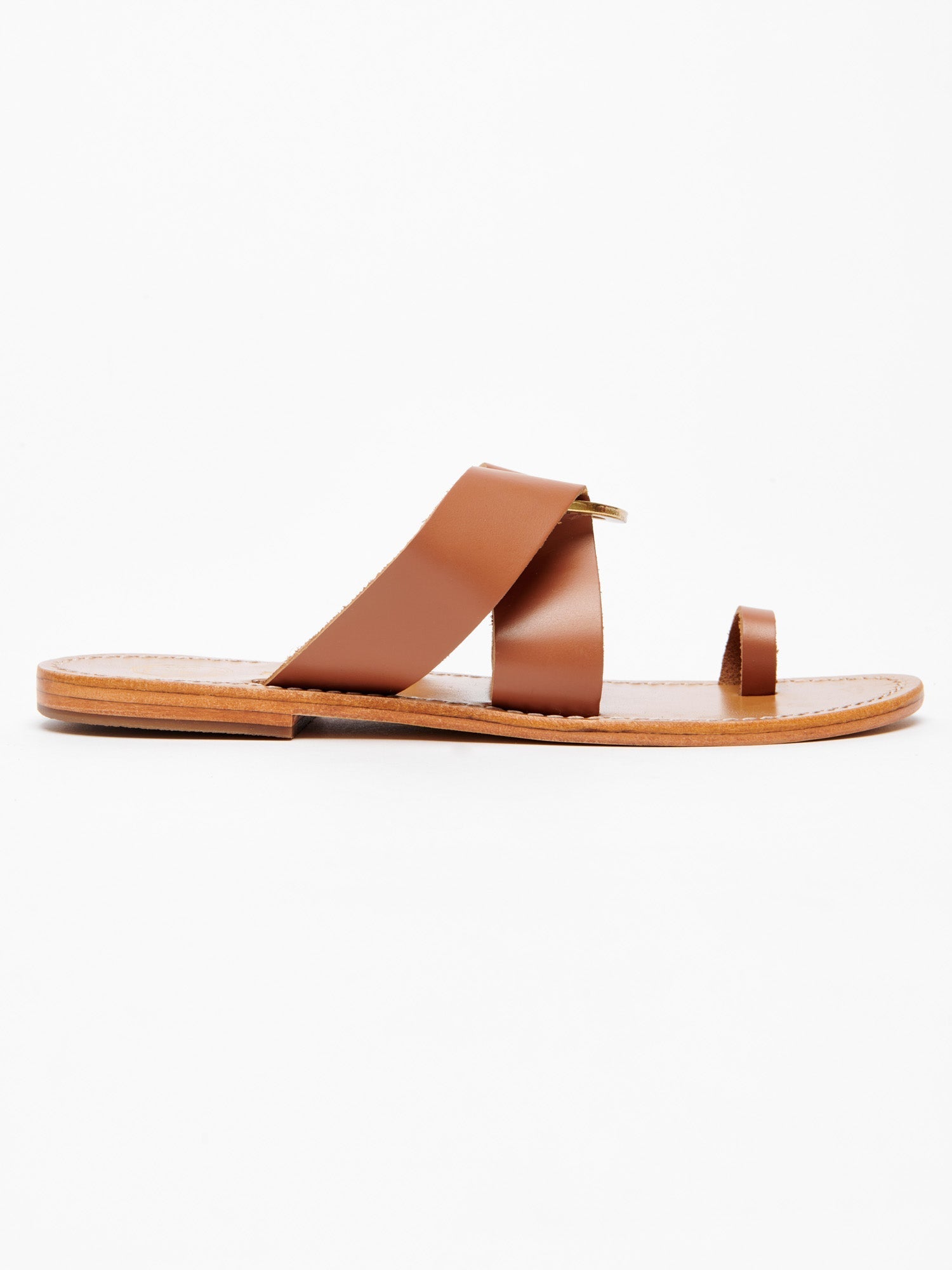 EMRATI mules entre doigt en cuir camel