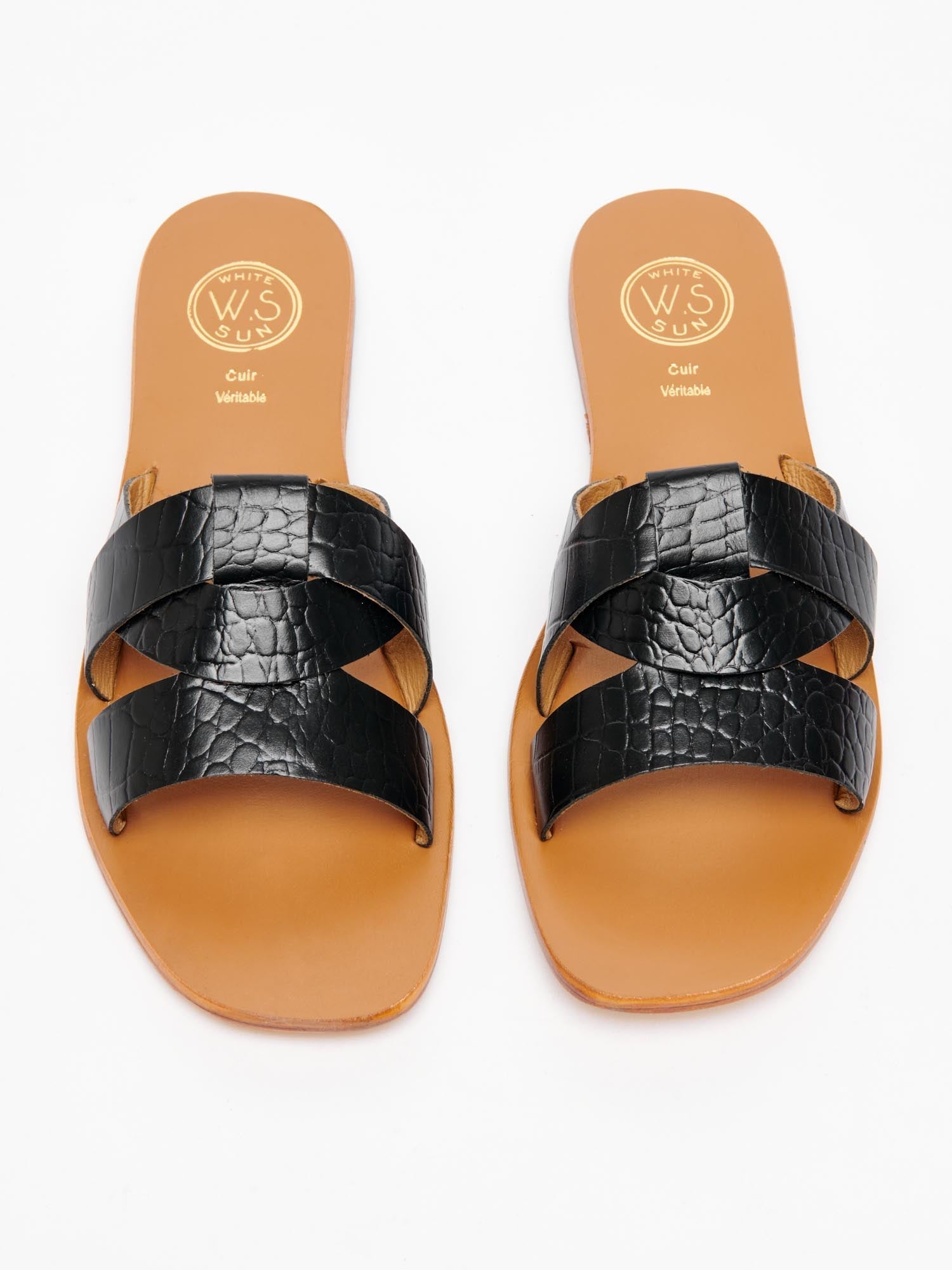 NOHAM mules en cuir croco noir