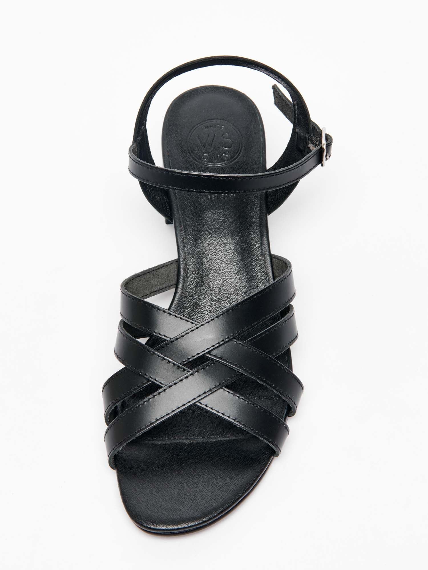 ERELL sandales talon en cuir noir