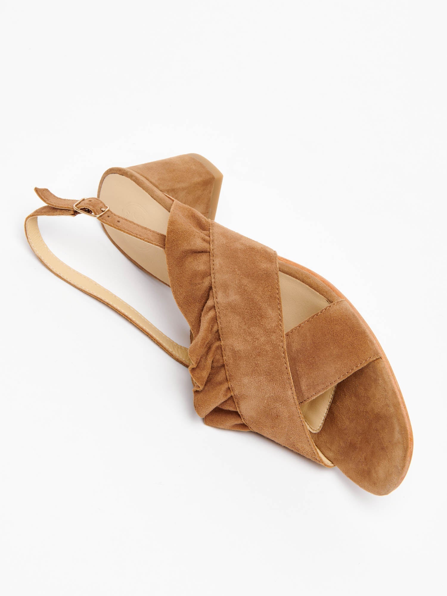 BENA sandales talon en cuir camel