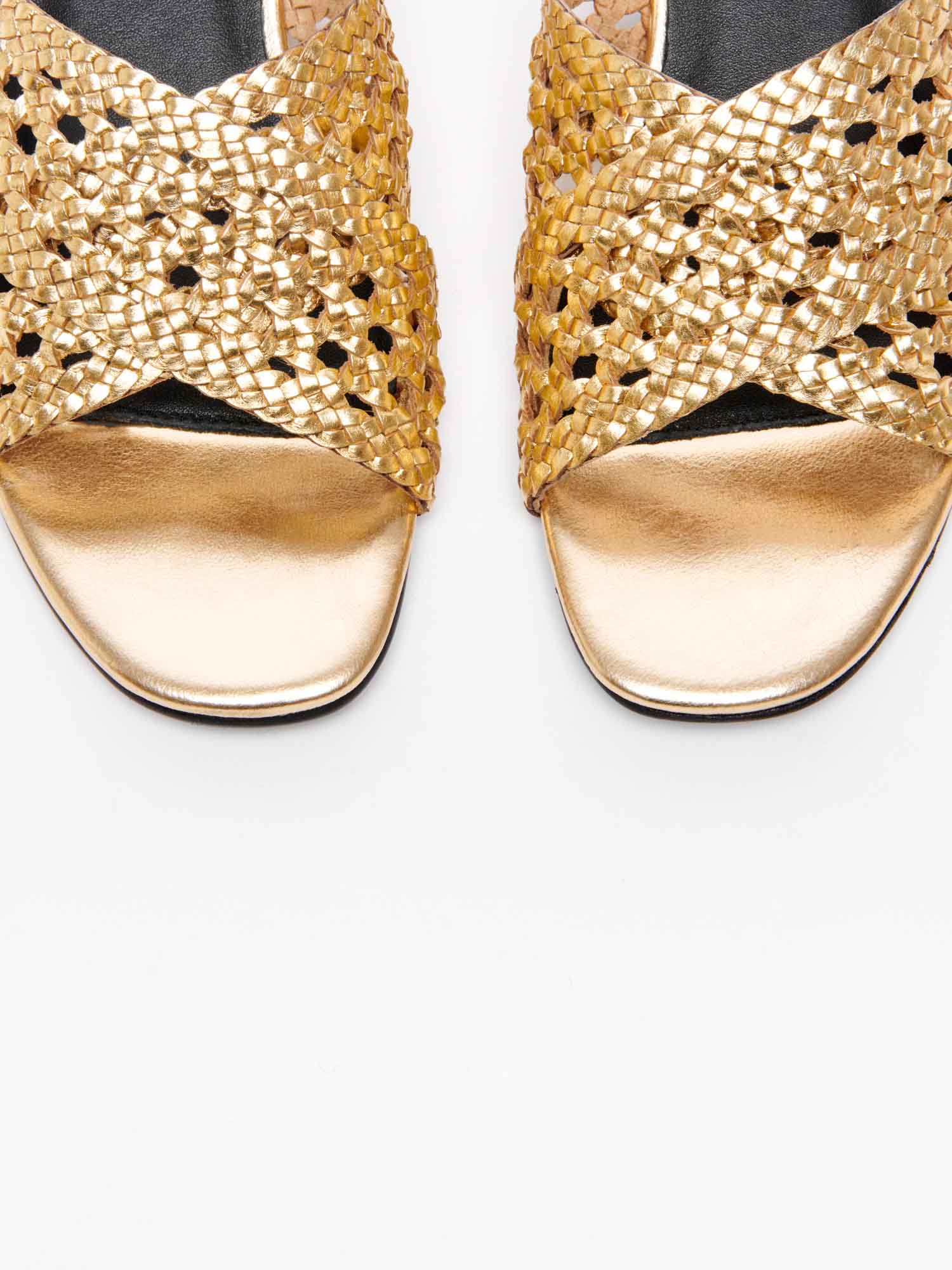 CHOLENA mules talon tresse en cuir or foncé