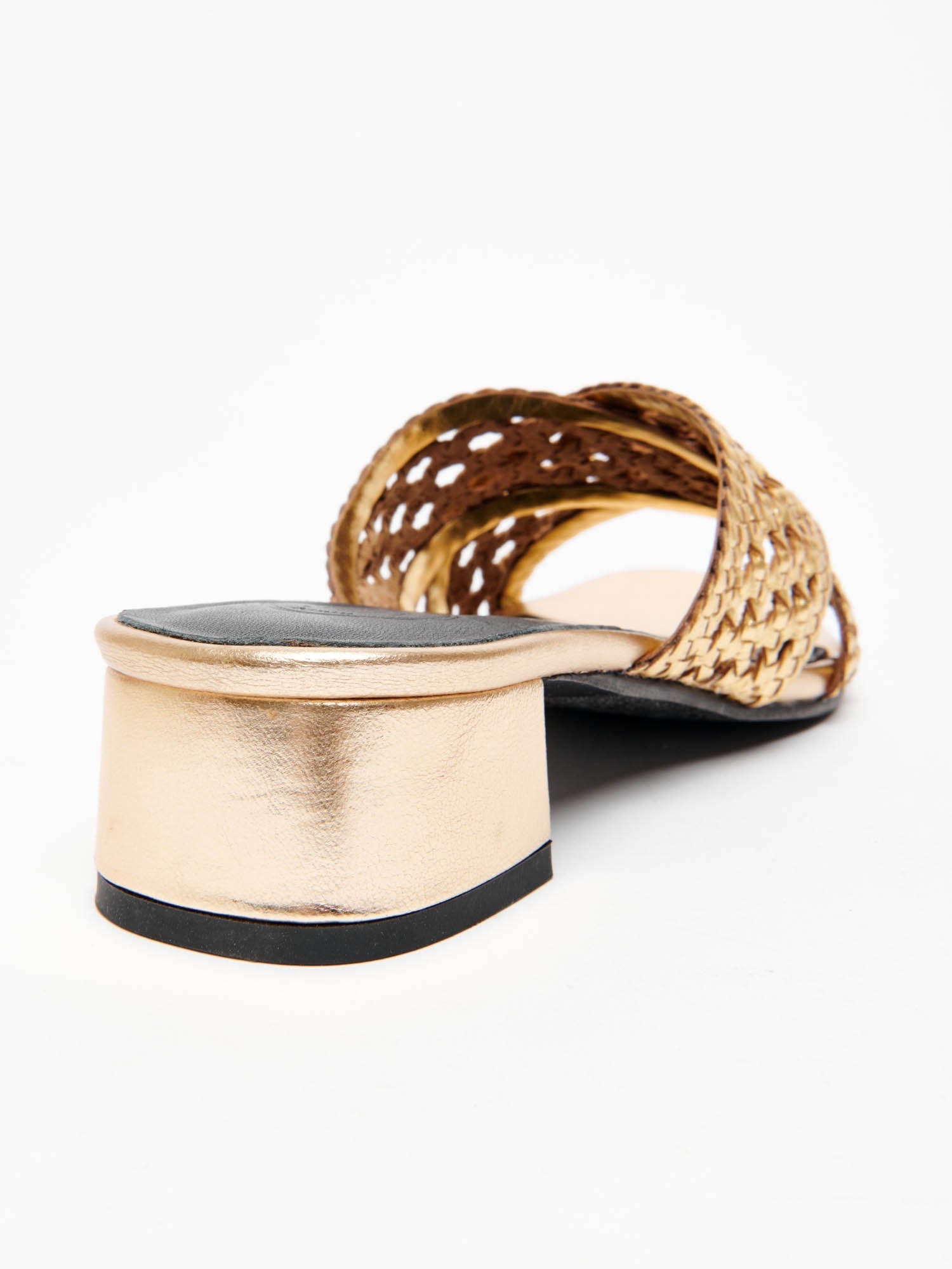 CHOLENA mules talon tresse en cuir or foncé