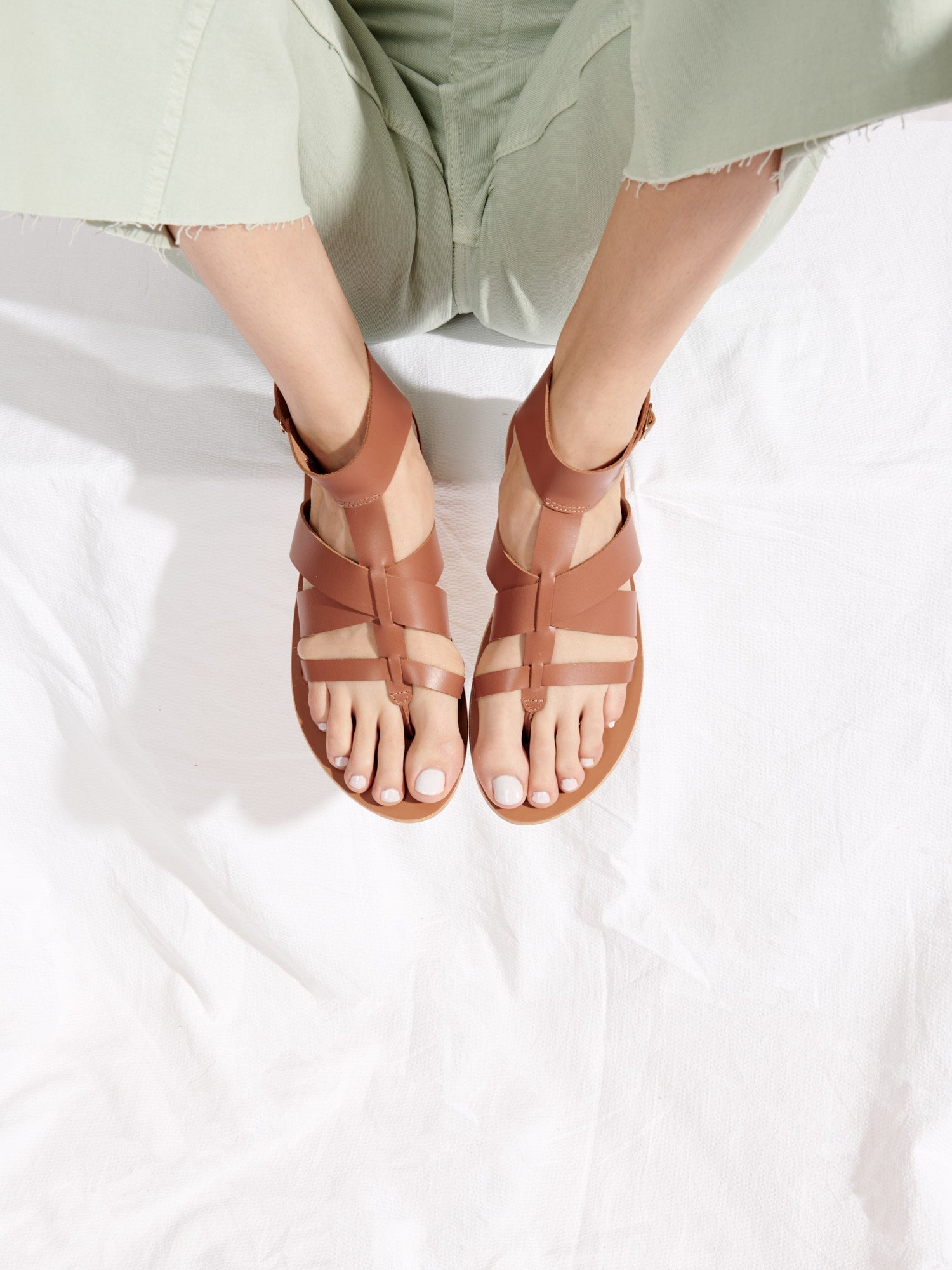 AYDIN sandales en cuir camel