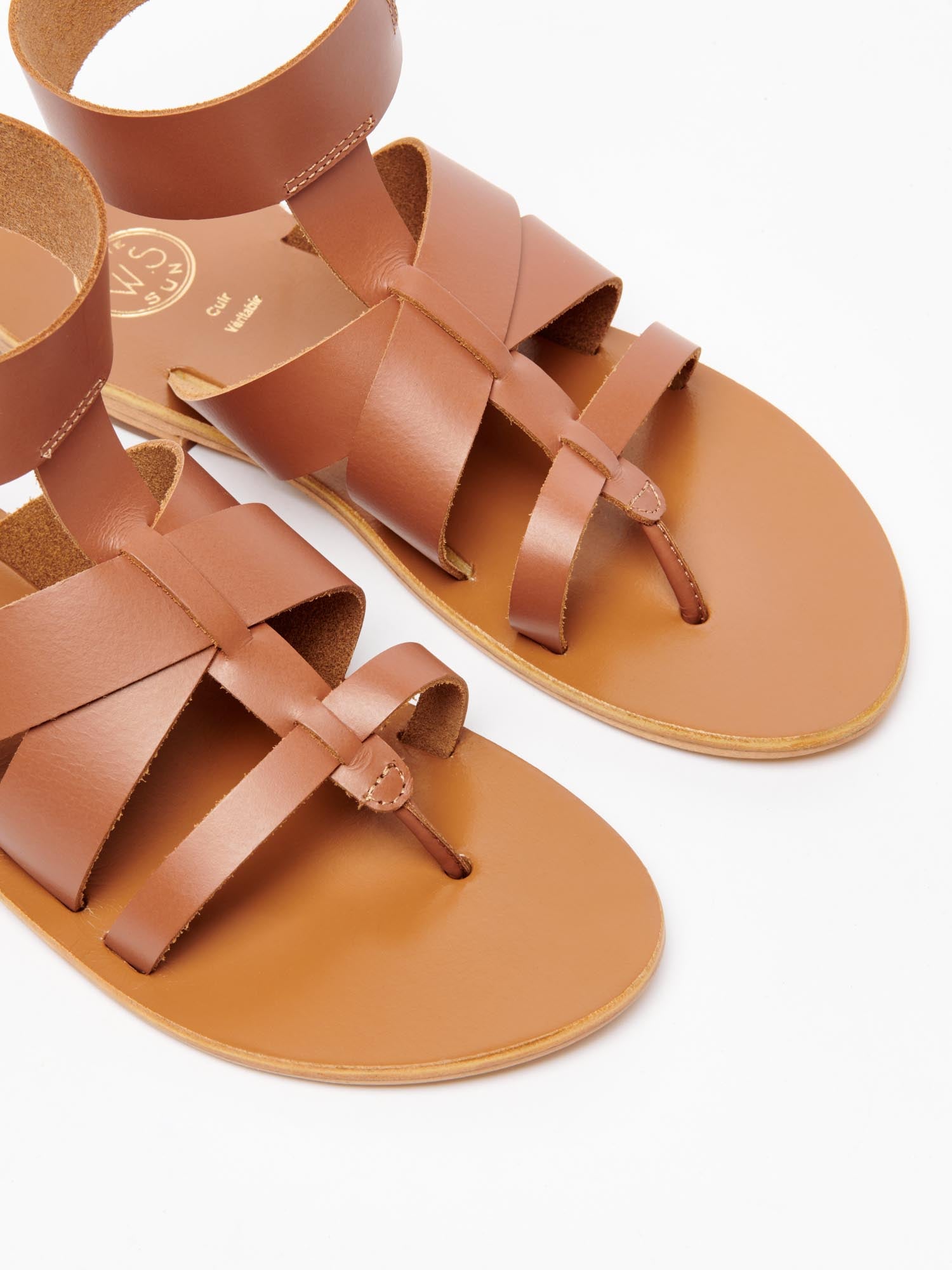 AYDIN sandales en cuir camel
