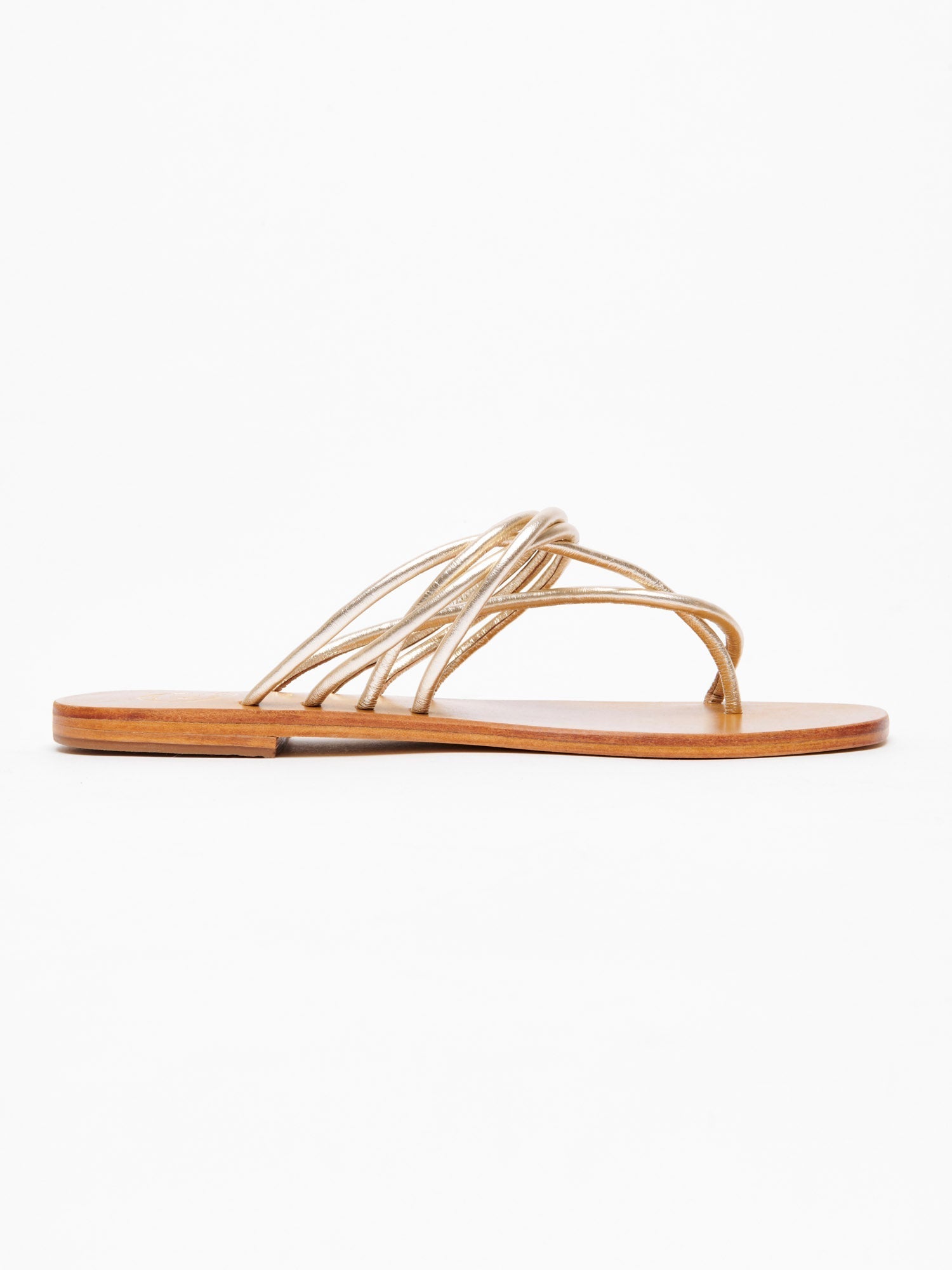 SORAYA mules entre doigt spaghetti en cuir or clair