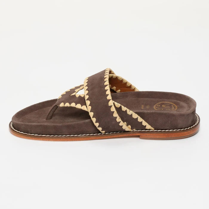 CAELUM mules en cuir chocolat et beige