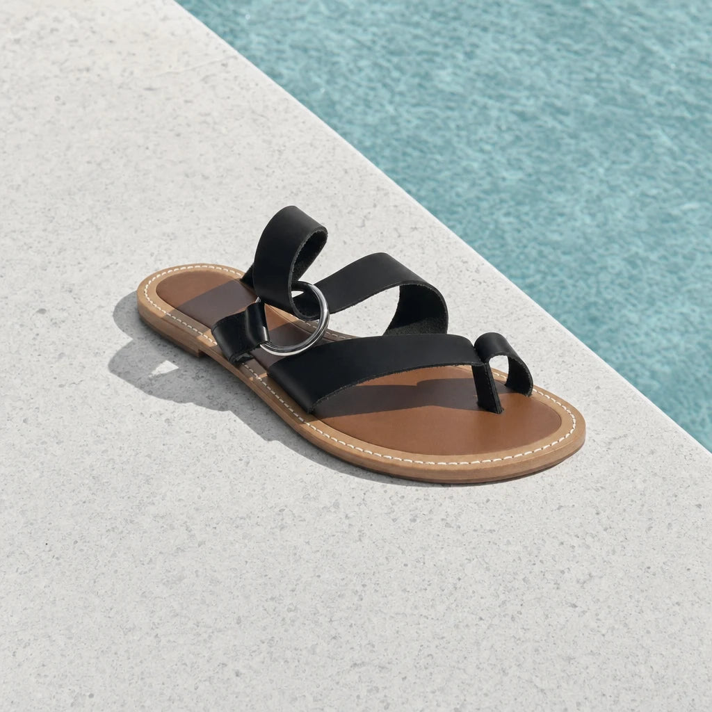 EMMA mules entre-doigts en cuir noir