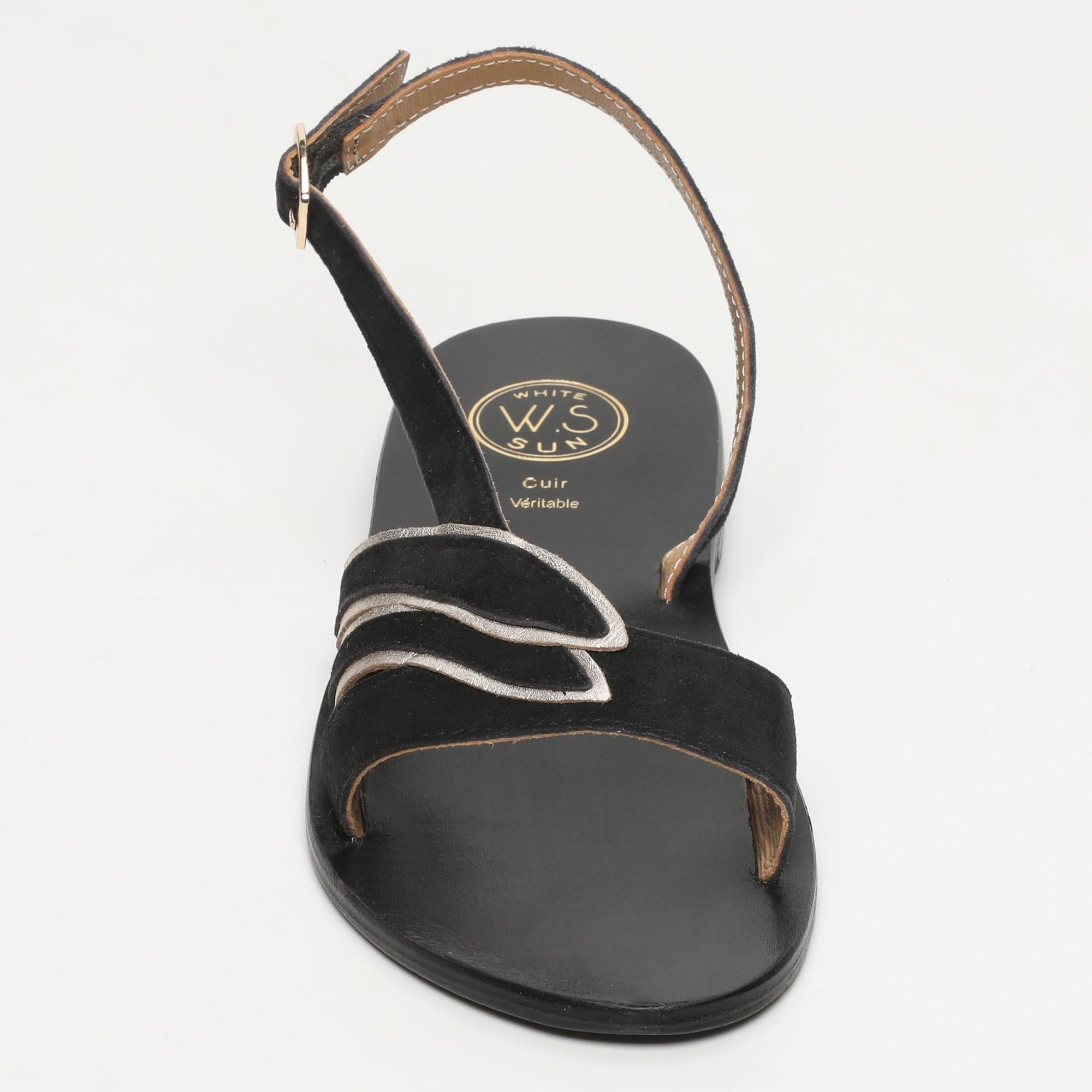 ZUERA sandales fantaisie en cuir noir et platine