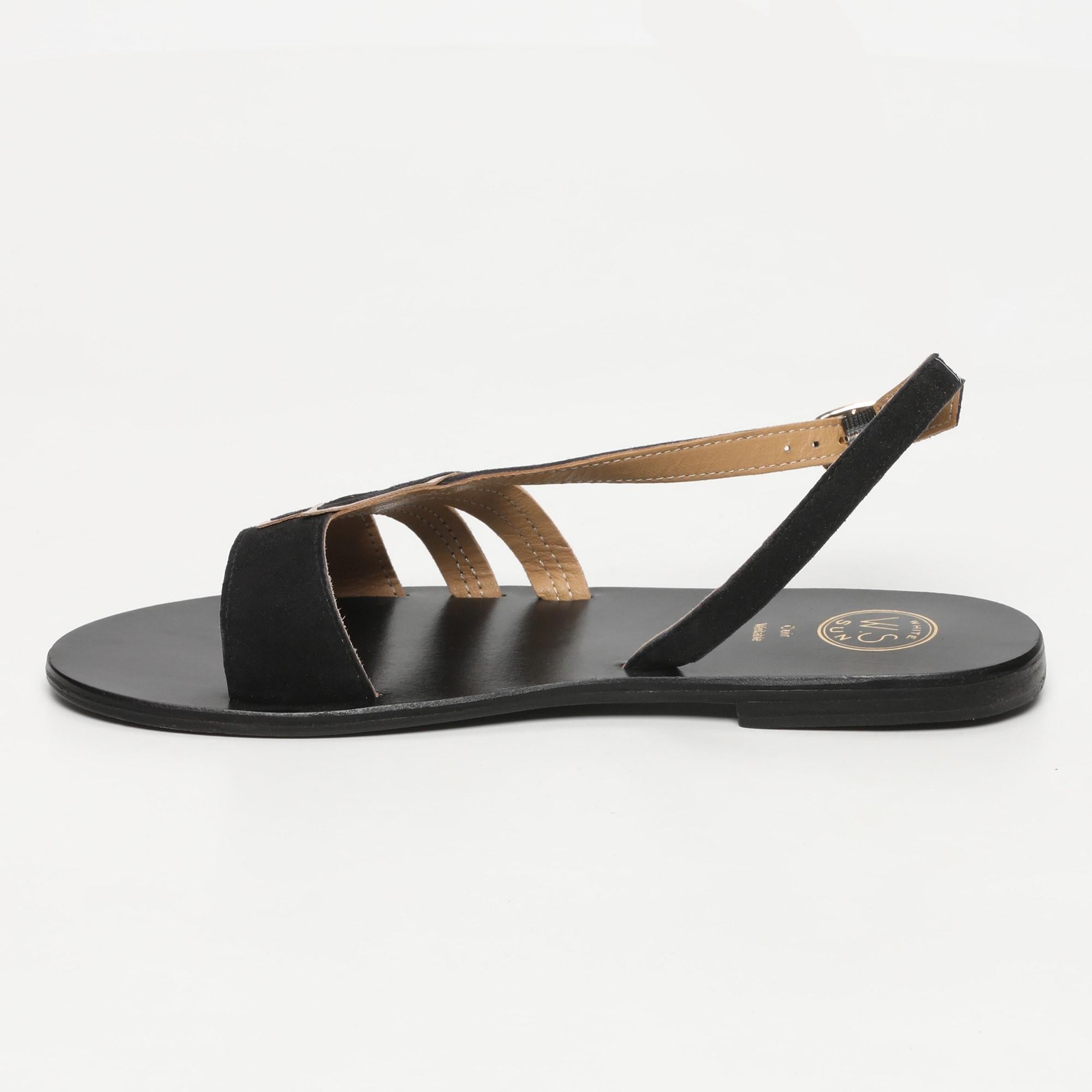 ZUERA sandales fantaisie en cuir noir et platine