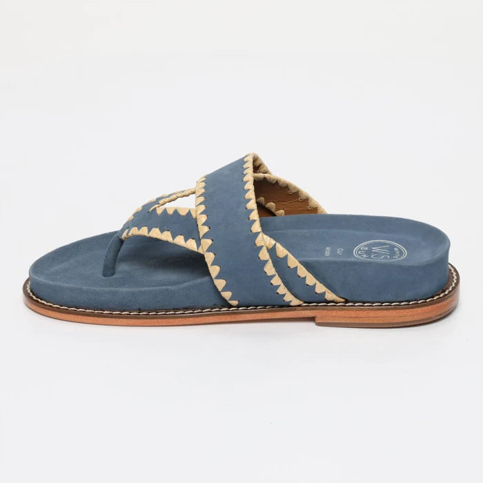 CAELUM mules en cuir bleu denim et beige